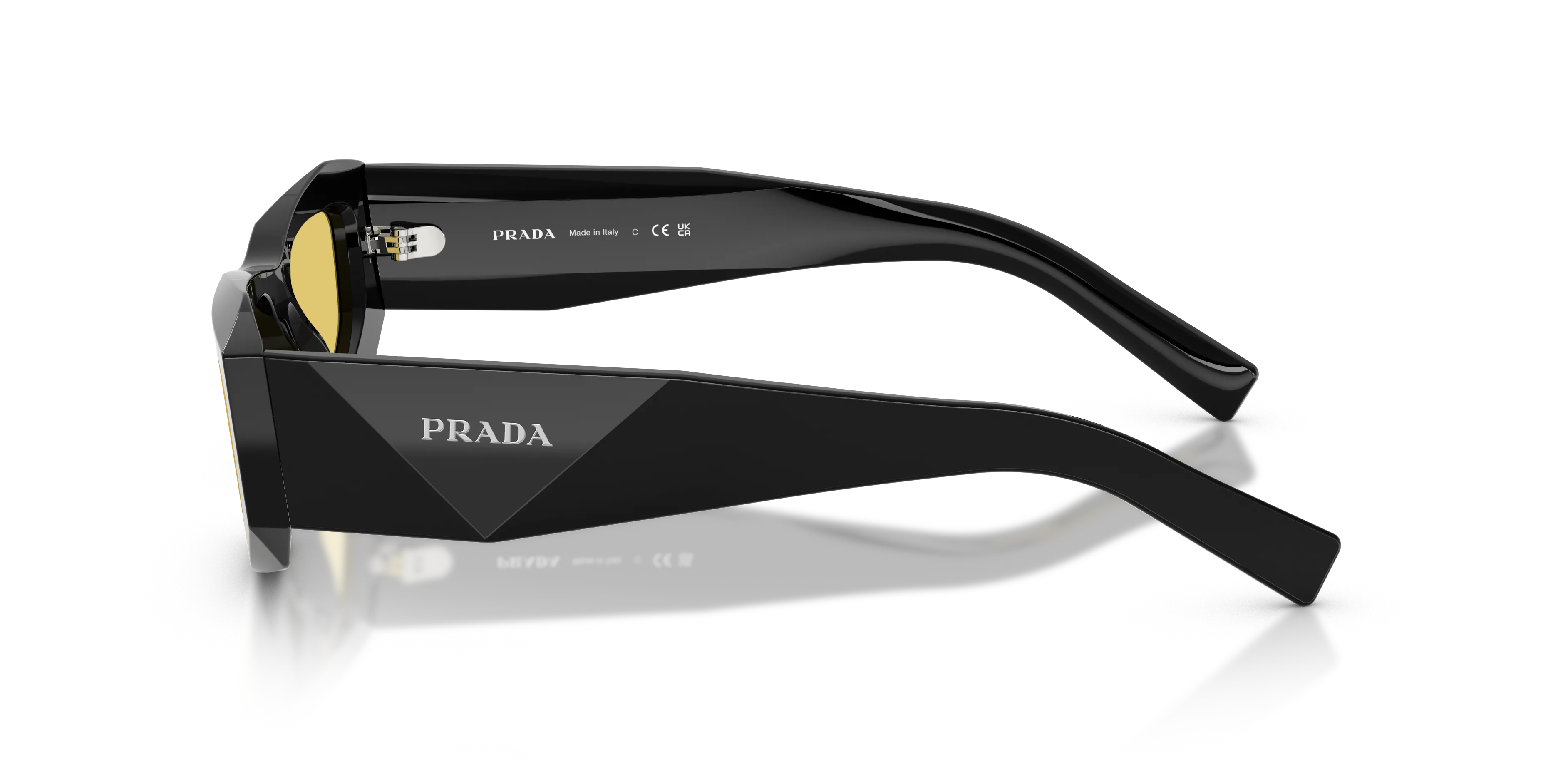 Prada PR B19S 16K455 Occhiali da sole Acetato Nero Giallo Pillow Normale - immagine 4