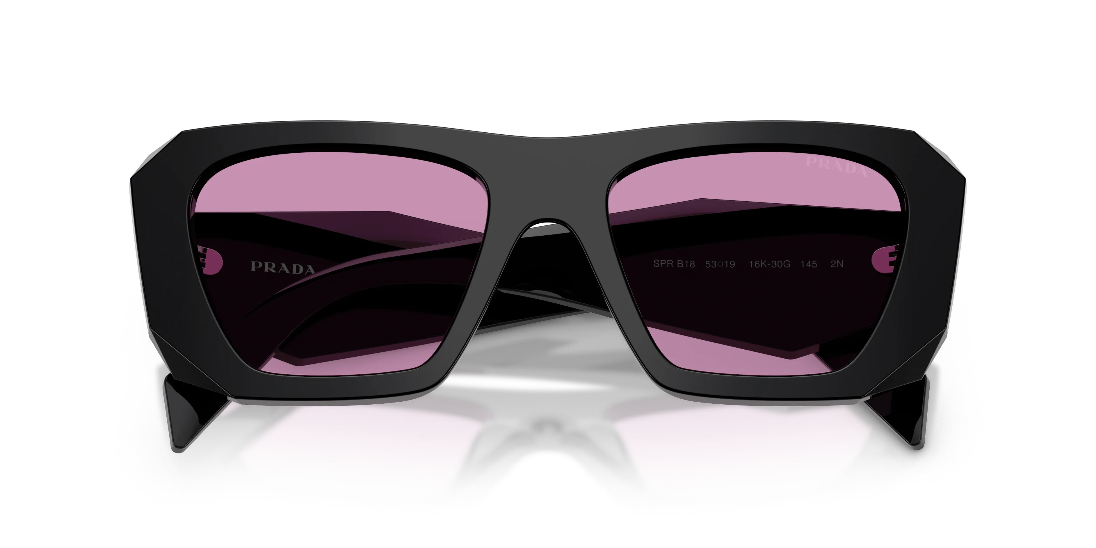 Prada PR B18S 16K30G Occhiali da sole Acetato Nero Viola Squadrata Normale - immagine 2