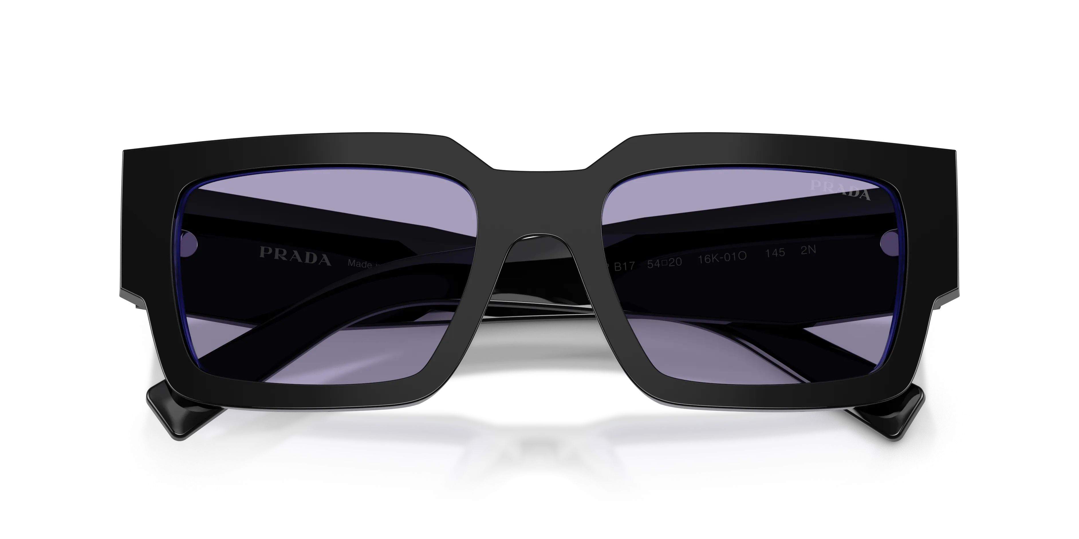 Prada PR B17S 16K01O Occhiali da sole Acetato Nero Viola Squadrata Normale - immagine 2
