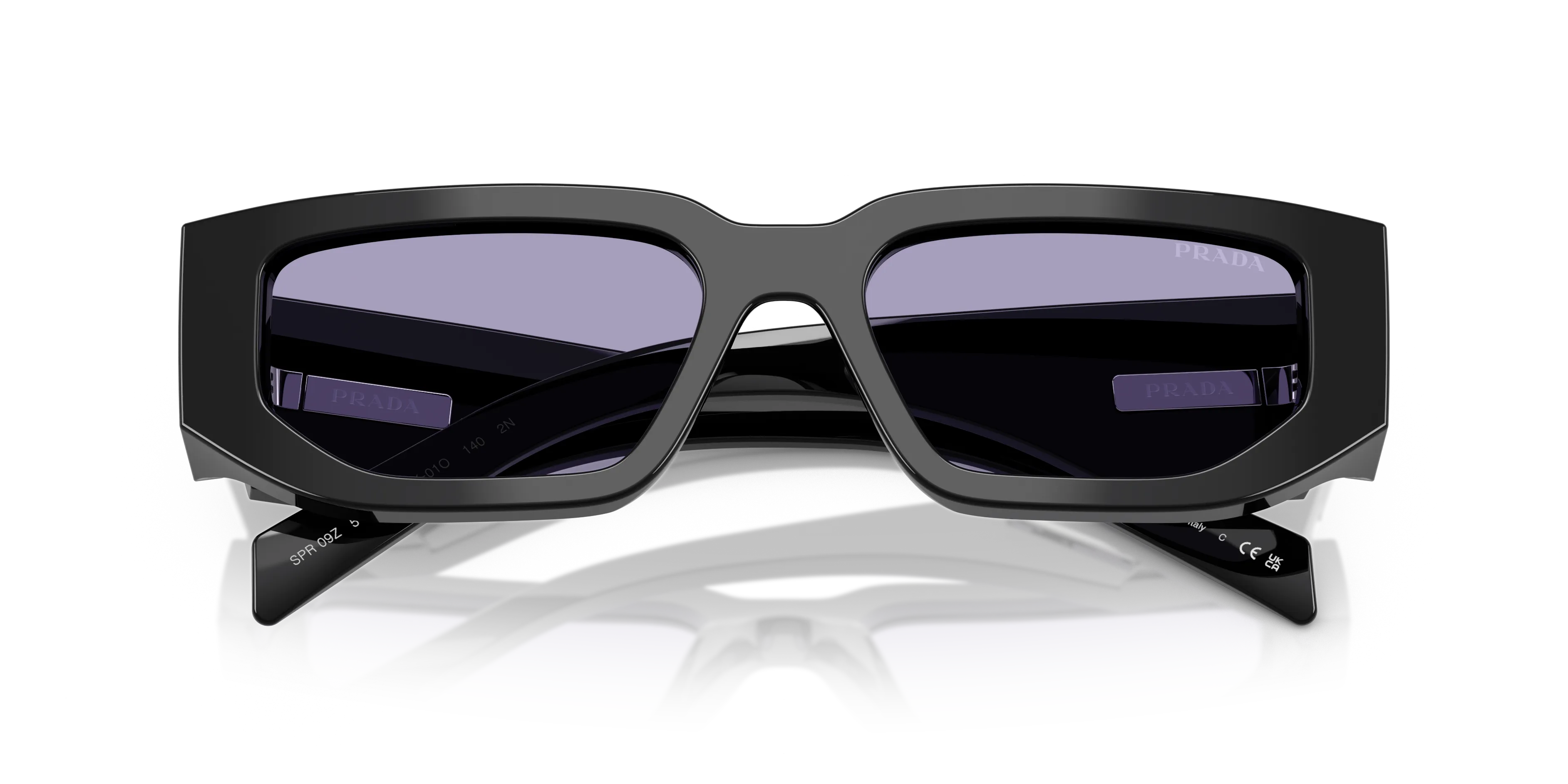 Prada PR 09ZS 16K01O Occhiali da sole Acetato Nero Viola Squadrata Normale - immagine 2