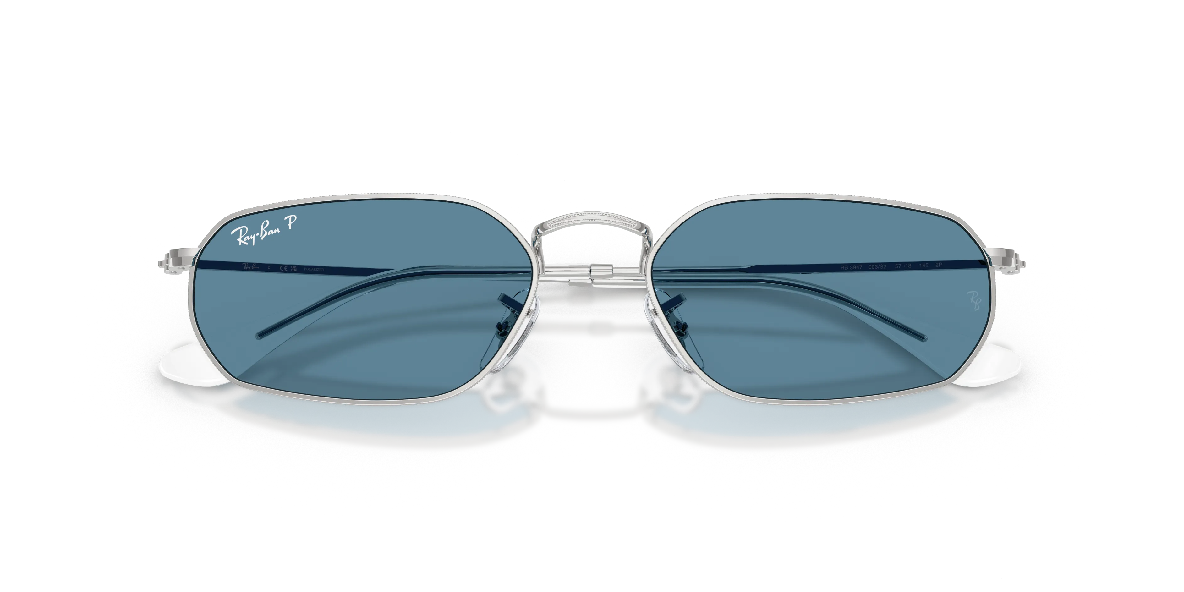 Ray - Ban RB3947 003/S2 Occhiali da sole Metallo Argento Blu Geometrica Polarizzata - immagine 2