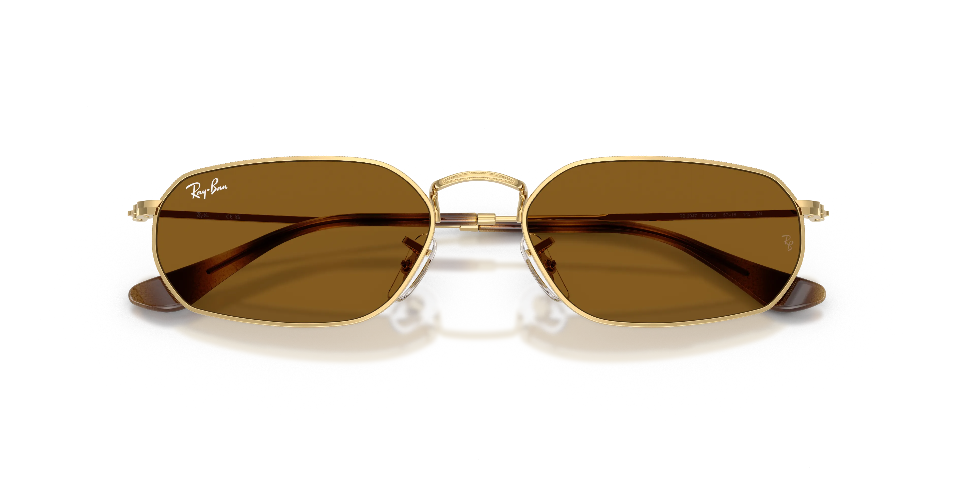 Ray - Ban RB3947 001/33 Occhiali da sole Metallo Oro Marrone Geometrica Normale - immagine 2