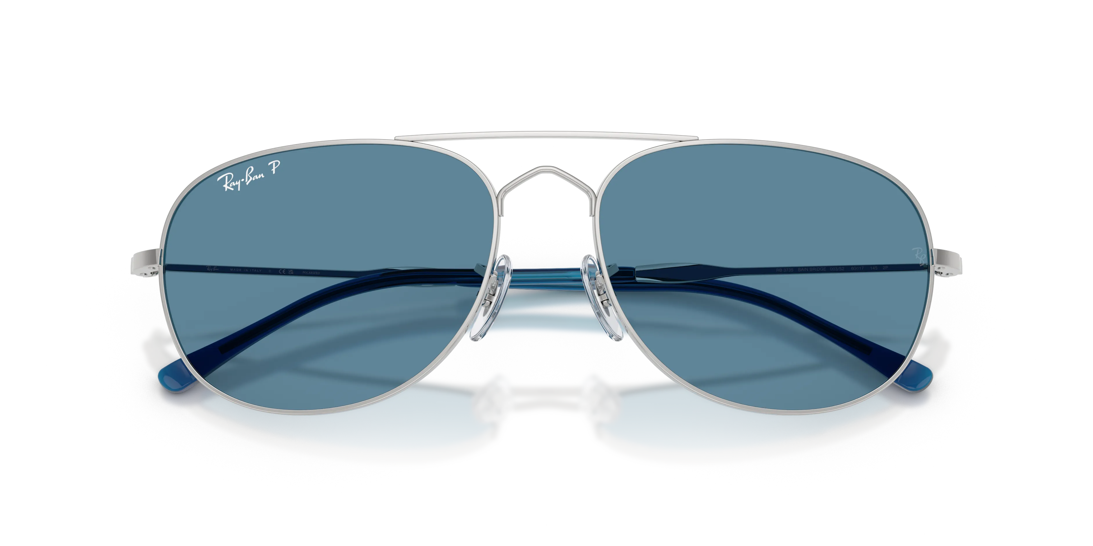 Ray - Ban RB3735 BAIN BRIDGE 003/S2 Occhiali da sole Metallo Argento Blu Pilot Polarizzata - immagine 2
