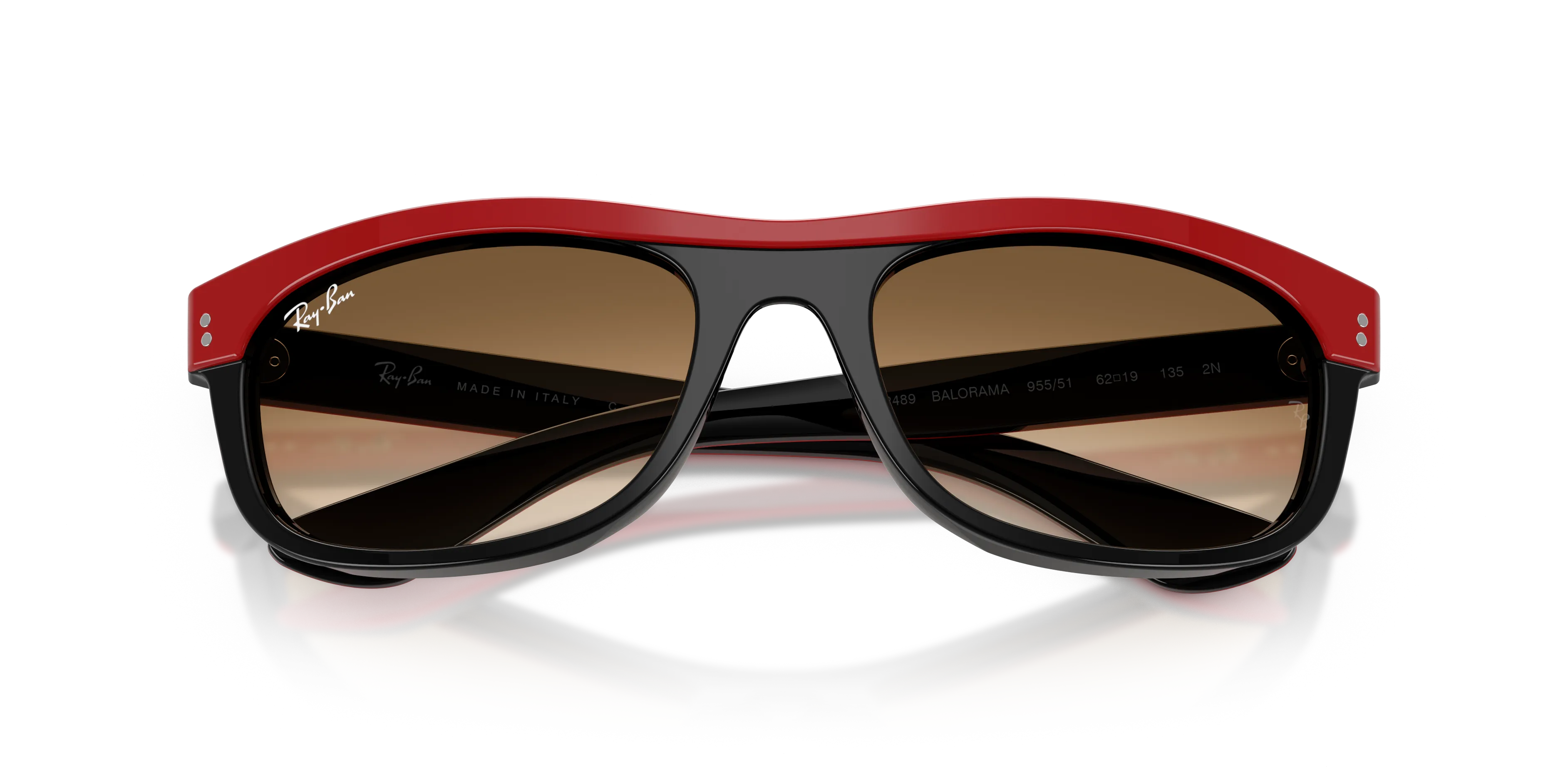 Ray - Ban RB2489 BALORAMA 955/51 Occhiali da sole Acetato Rosso Marrone Squadrata Normale Sfumato - immagine 2