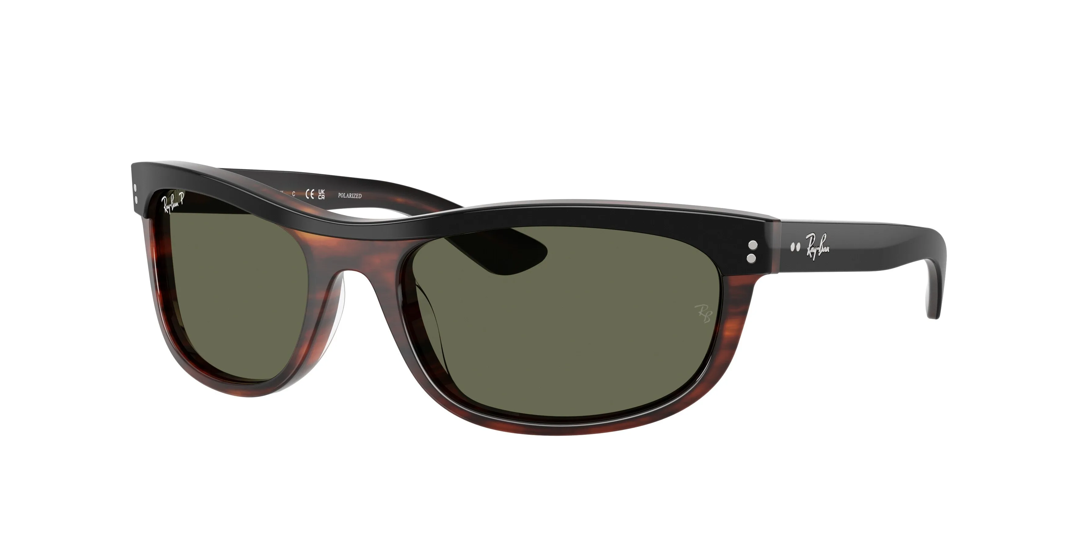 Ray - Ban RB2489 BALORAMA 144058 Occhiali da sole Acetato Nero Verde Squadrata Polarizzata - immagine 1