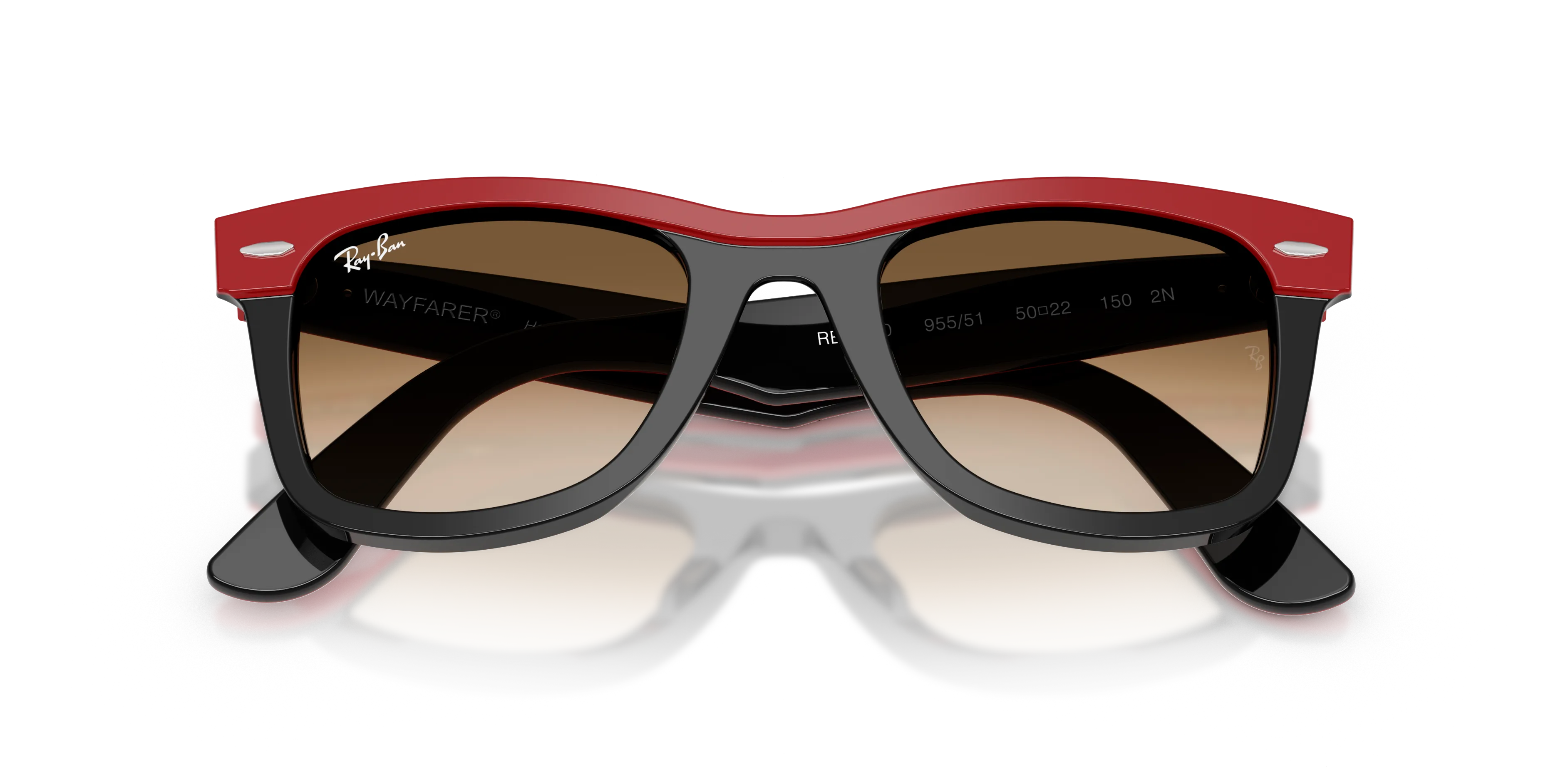 Ray - Ban RB2240 WAYFARER 955/51 Occhiali da sole Acetato Rosso Marrone Squadrata Normale Sfumato - immagine 2