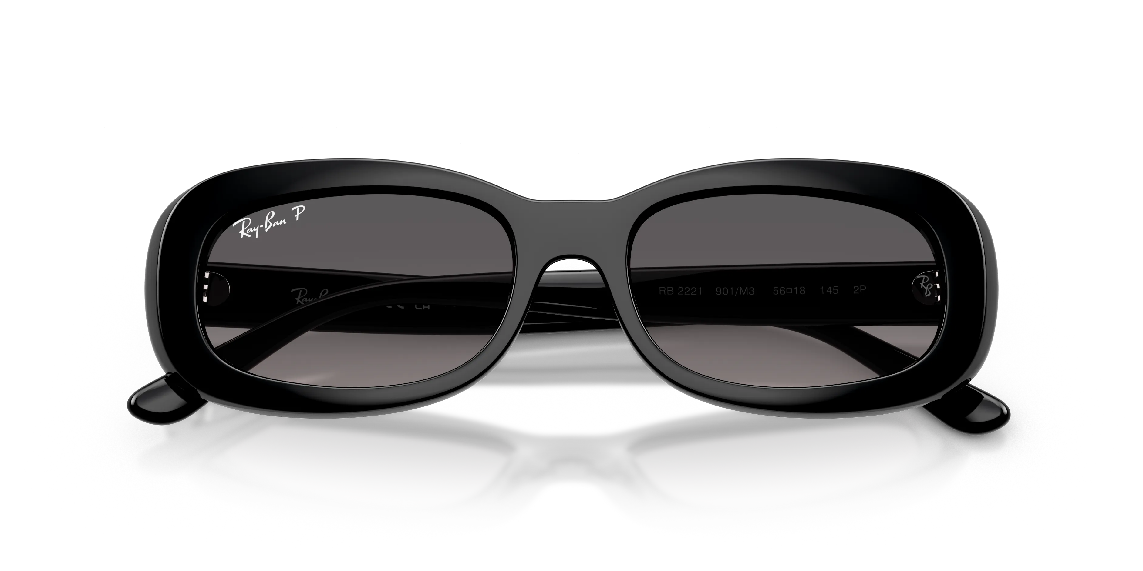 Ray - Ban RB2221 901/M3 Occhiali da sole Acetato Nero Grigio Rotonda Polarizzata Sfumato - immagine 2