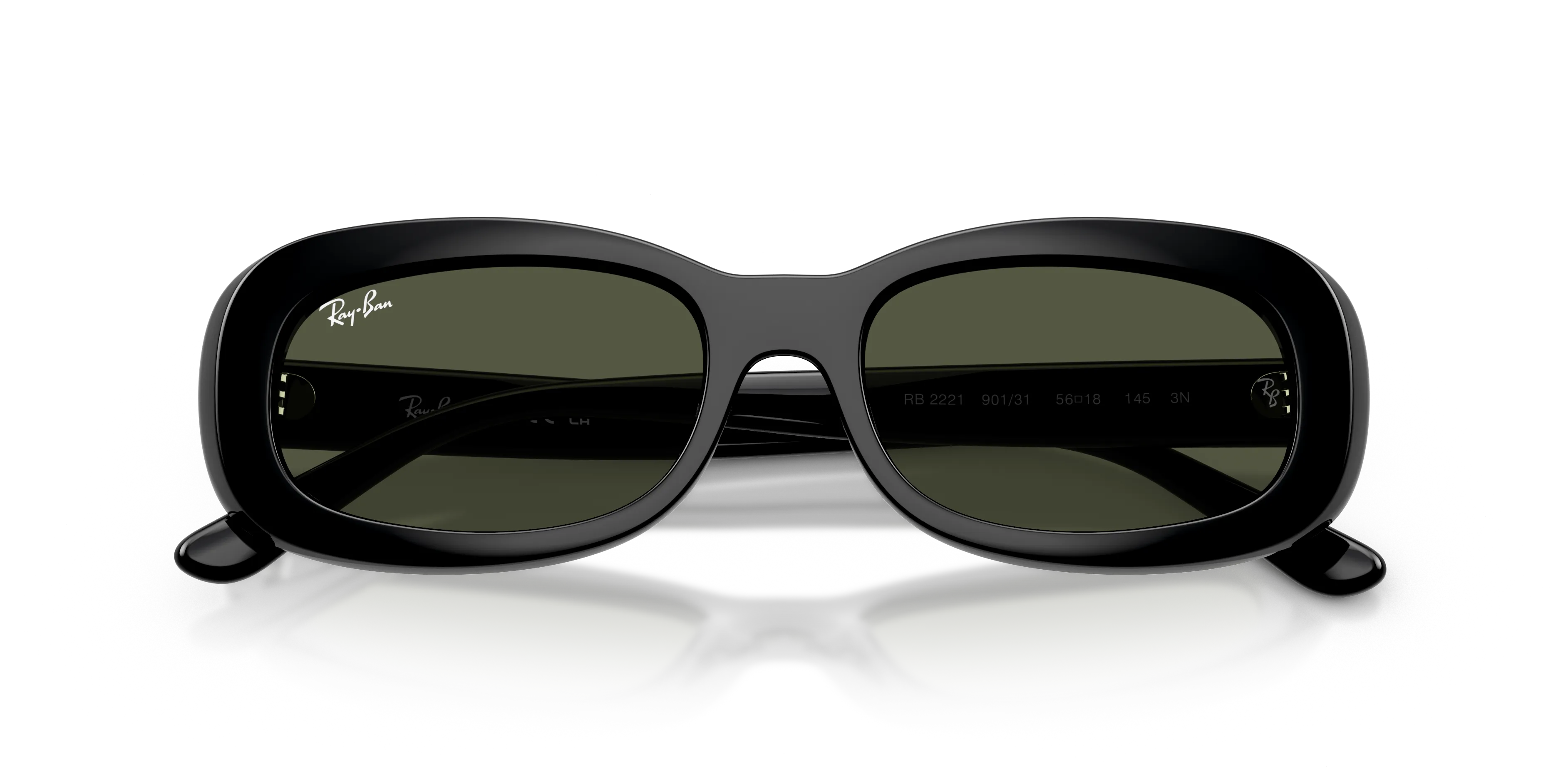 Ray - Ban RB2221 901/31 Occhiali da sole Acetato Nero Verde Rotonda Normale - immagine 2