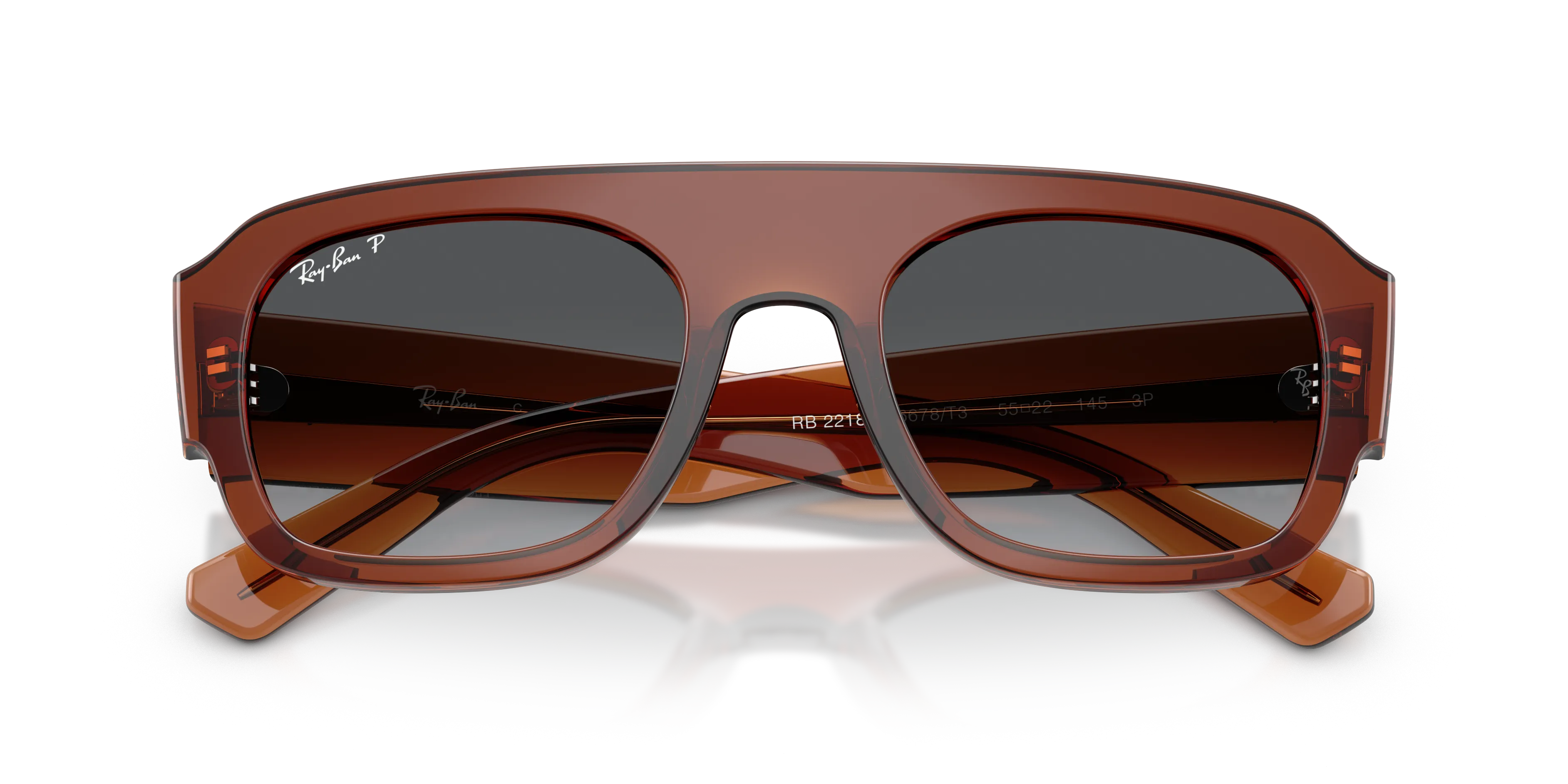 Ray - Ban RB2218 6678T3 Occhiali da sole Acetato Marrone Grigio Geometrica Polarizzata - immagine 2