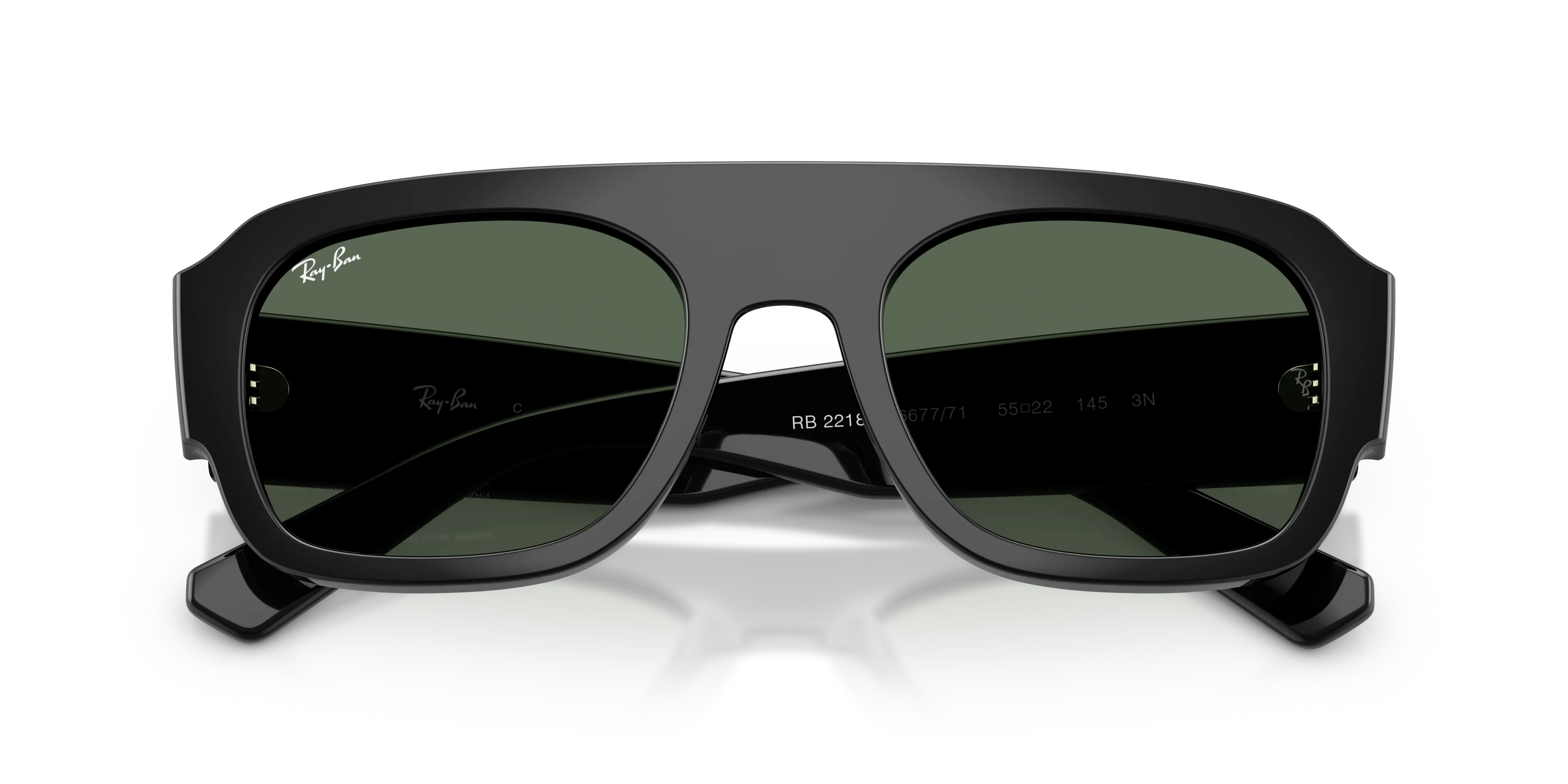 Ray - Ban RB2218 667771 Occhiali da sole Acetato Nero Verde Geometrica Normale - immagine 2