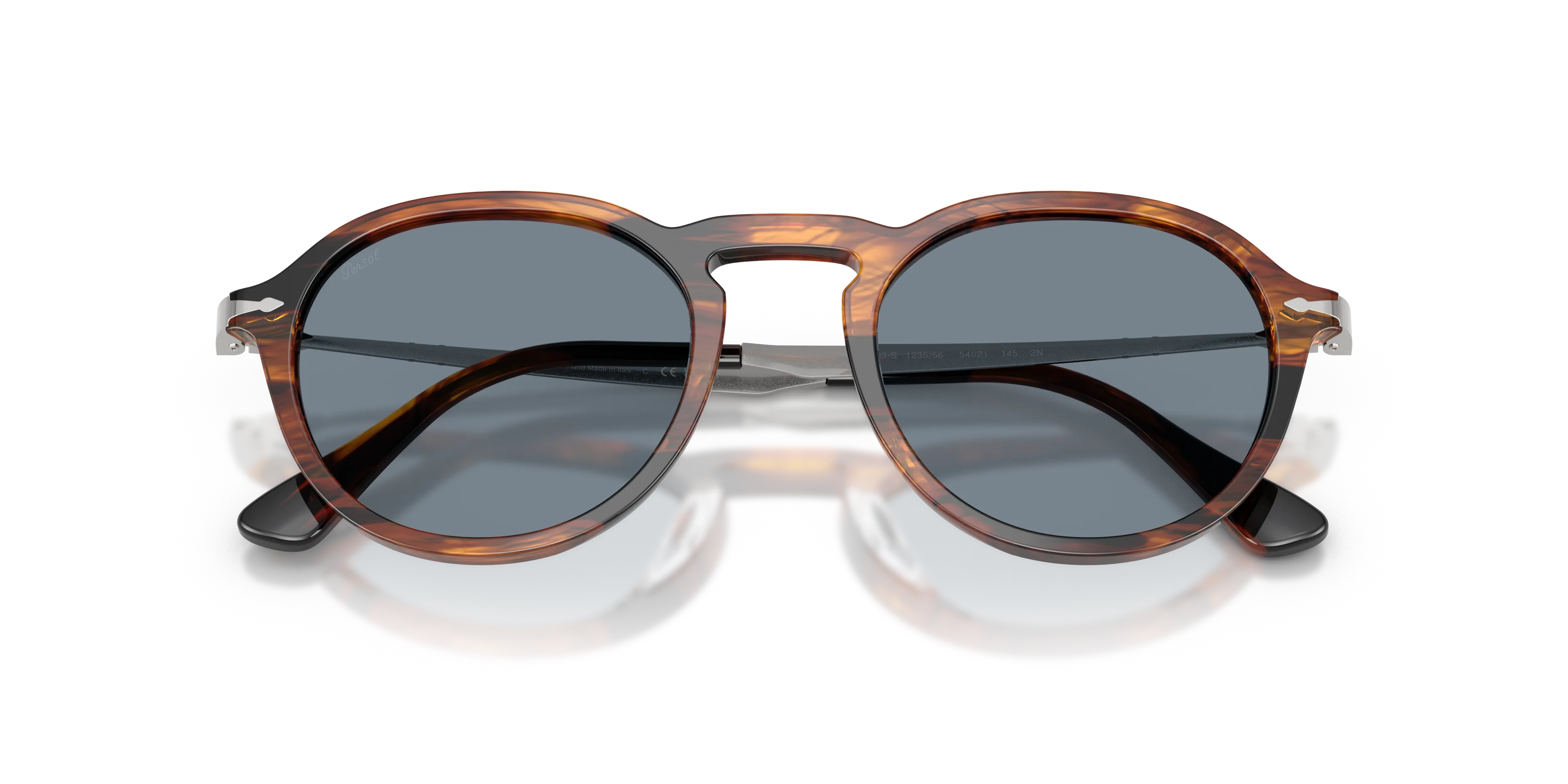 Persol PO3383S 123556 Occhiali da sole Acetato Marrone Blu Pantos Normale - immagine 2