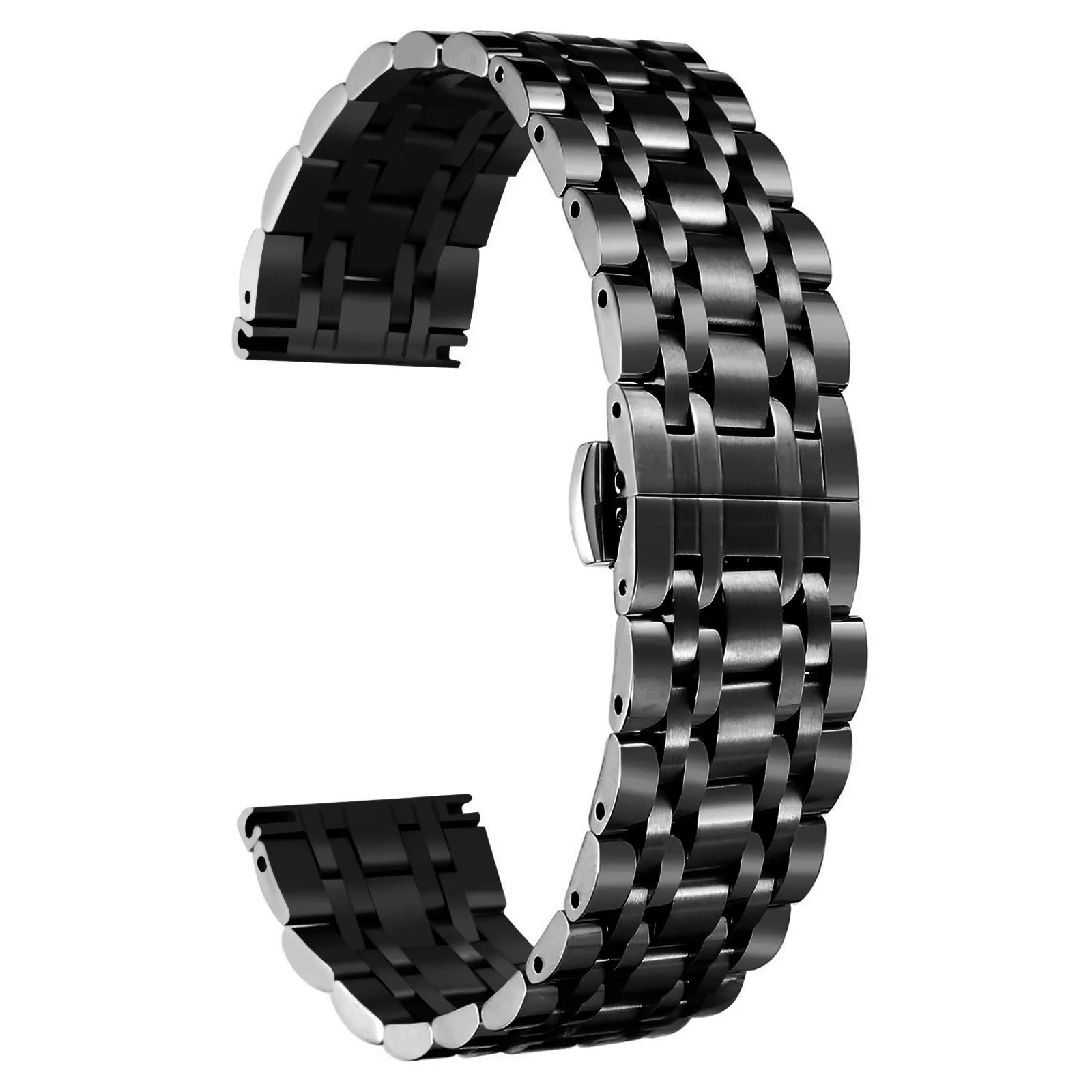 BINLUN Cinturino Per Orologi in Acciaio 12mm 13mm 14mm 15mm 16mm 17mm 18mm 19mm 20mm 21mm 22mm 23mm 24mm Metallo Cinturino di Ricambio Per Smartwatch Per Donne Uomo 7 Colori (22mm,Nero) - immagine 1