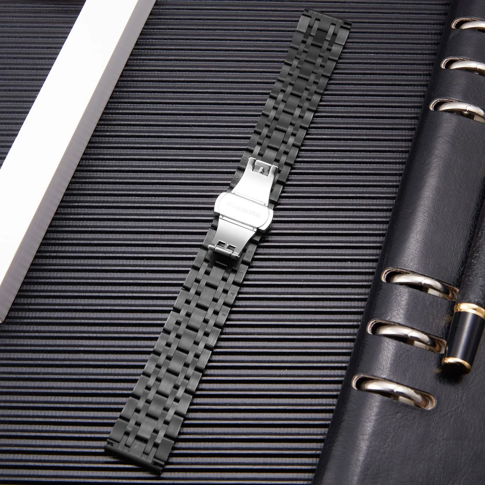 BINLUN Cinturino Per Orologi in Acciaio 12mm 13mm 14mm 15mm 16mm 17mm 18mm 19mm 20mm 21mm 22mm 23mm 24mm Metallo Cinturino di Ricambio Per Smartwatch Per Donne Uomo 7 Colori (13mm,Nero) - immagine 3