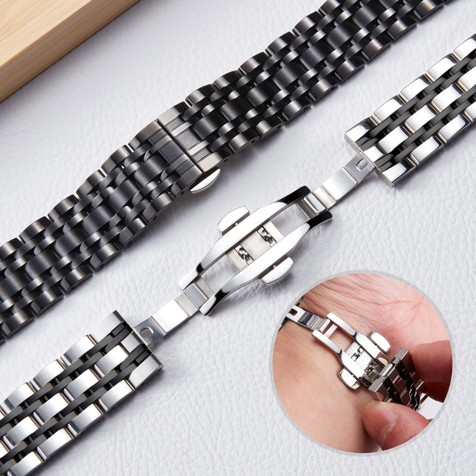 BINLUN Cinturino Per Orologi in Acciaio 12mm 13mm 14mm 15mm 16mm 17mm 18mm 19mm 20mm 21mm 22mm 23mm 24mm Metallo Cinturino di Ricambio Per Smartwatch Per Donne Uomo 7 Colori (17mm,Nero) - immagine 2