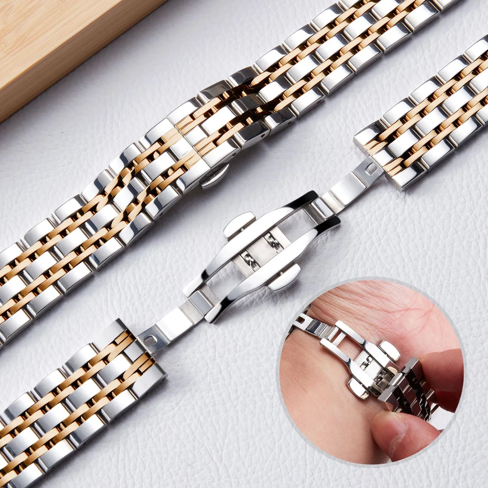 BINLUN Cinturino Per Orologi in Acciaio 12mm 13mm 14mm 15mm 16mm 17mm 18mm 19mm 20mm 21mm 22mm 23mm 24mm Metallo Cinturino di Ricambio Per Smartwatch Per Donne Uomo 7 Colori (14mm,Argento- oro rosa) - immagine 2