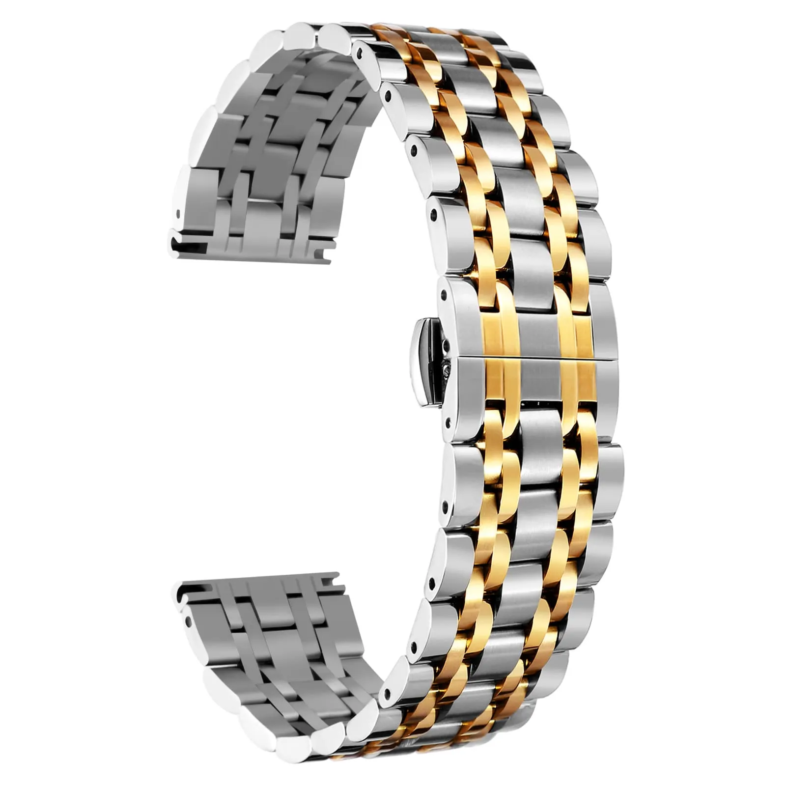 BINLUN Cinturino Per Orologi in Acciaio 12mm 13mm 14mm 15mm 16mm 17mm 18mm 19mm 20mm 21mm 22mm 23mm 24mm Metallo Cinturino di Ricambio Per Smartwatch Per Donne Uomo 7 Colori (21mm,Argento-oro) - immagine 1