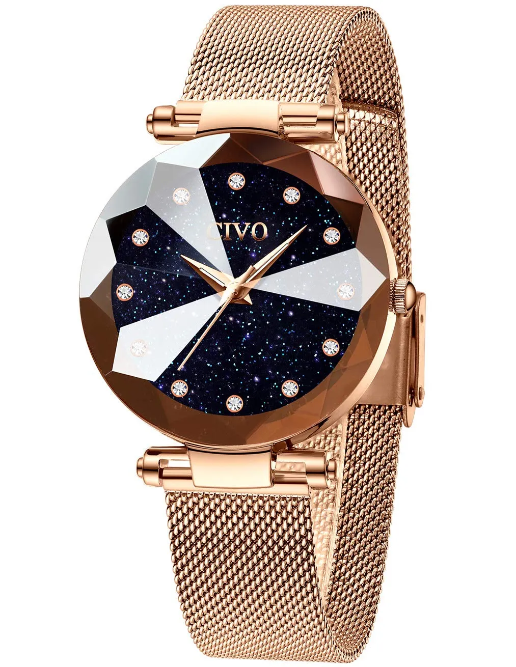 CIVO Orologio Donna Acciaio Inossidabile Oro Rosa Elegante da Polso Orologio Stelle Bracciale Analogico Quarzo Regalo - immagine 1