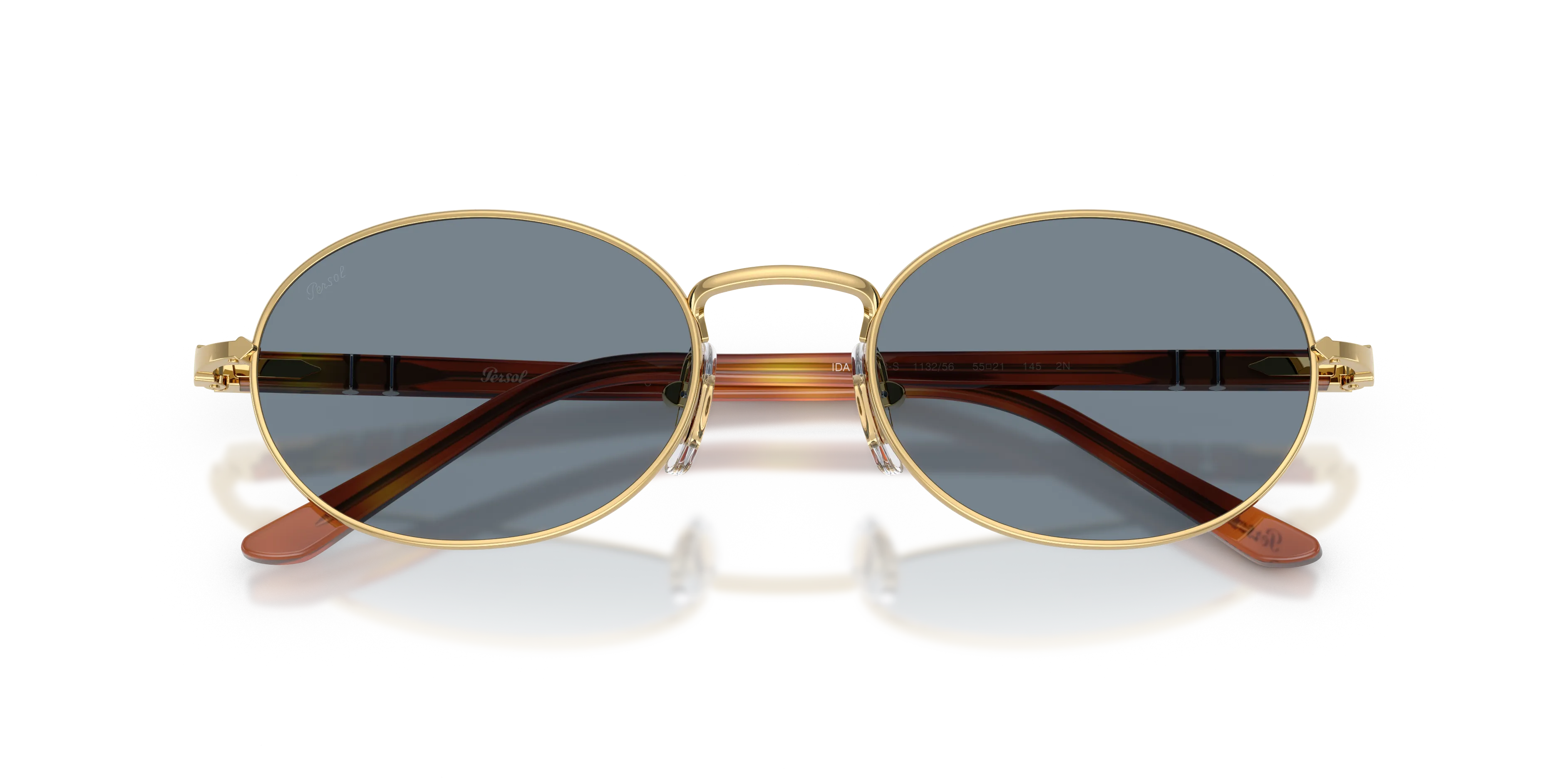 Persol PO1018S IDA 113256 Occhiali da sole Metallo Oro Blu Rotonda Normale - immagine 2