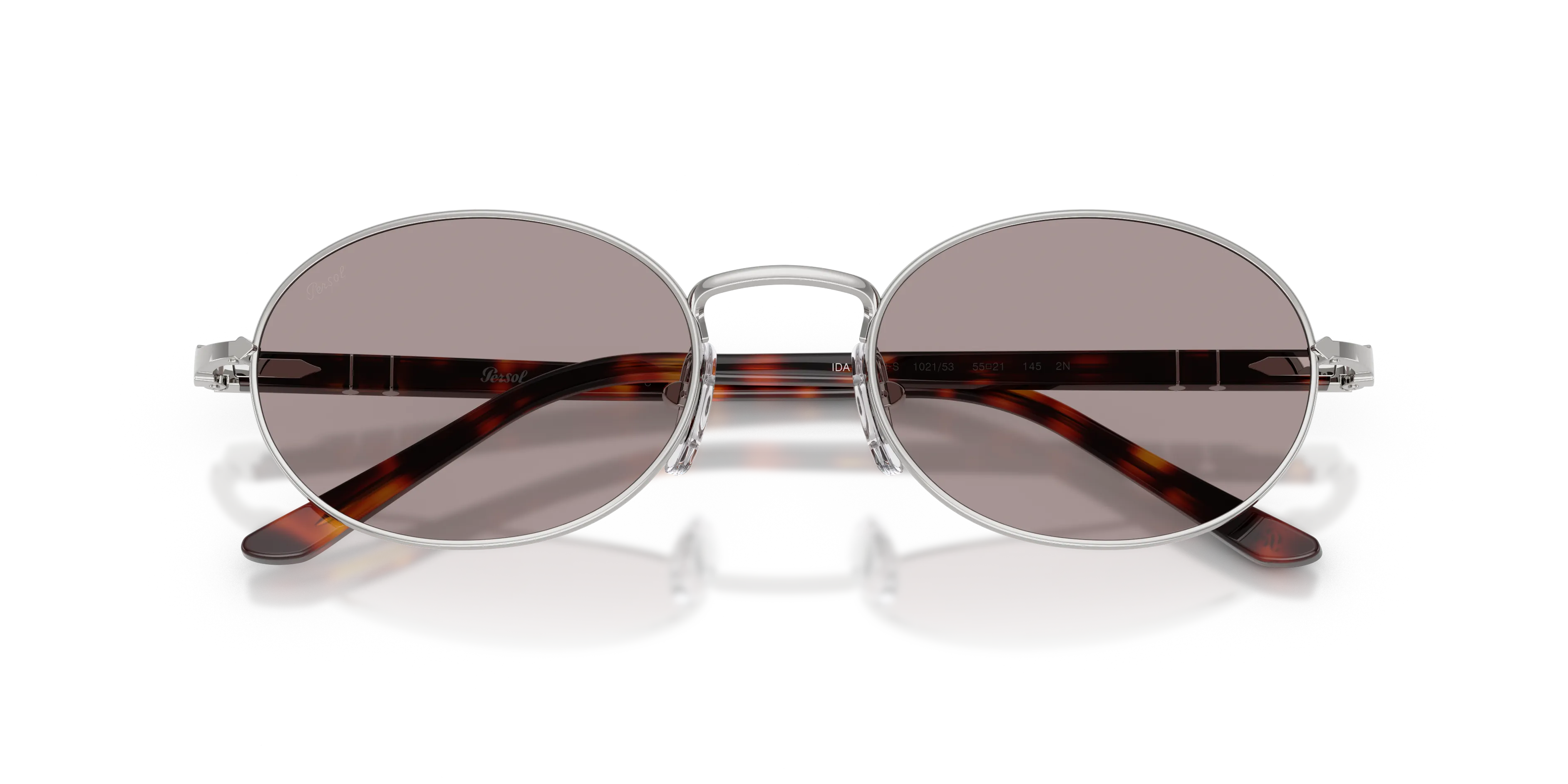 Persol PO1018S IDA 102153 Occhiali da sole Metallo Argento Viola Rotonda Normale - immagine 2