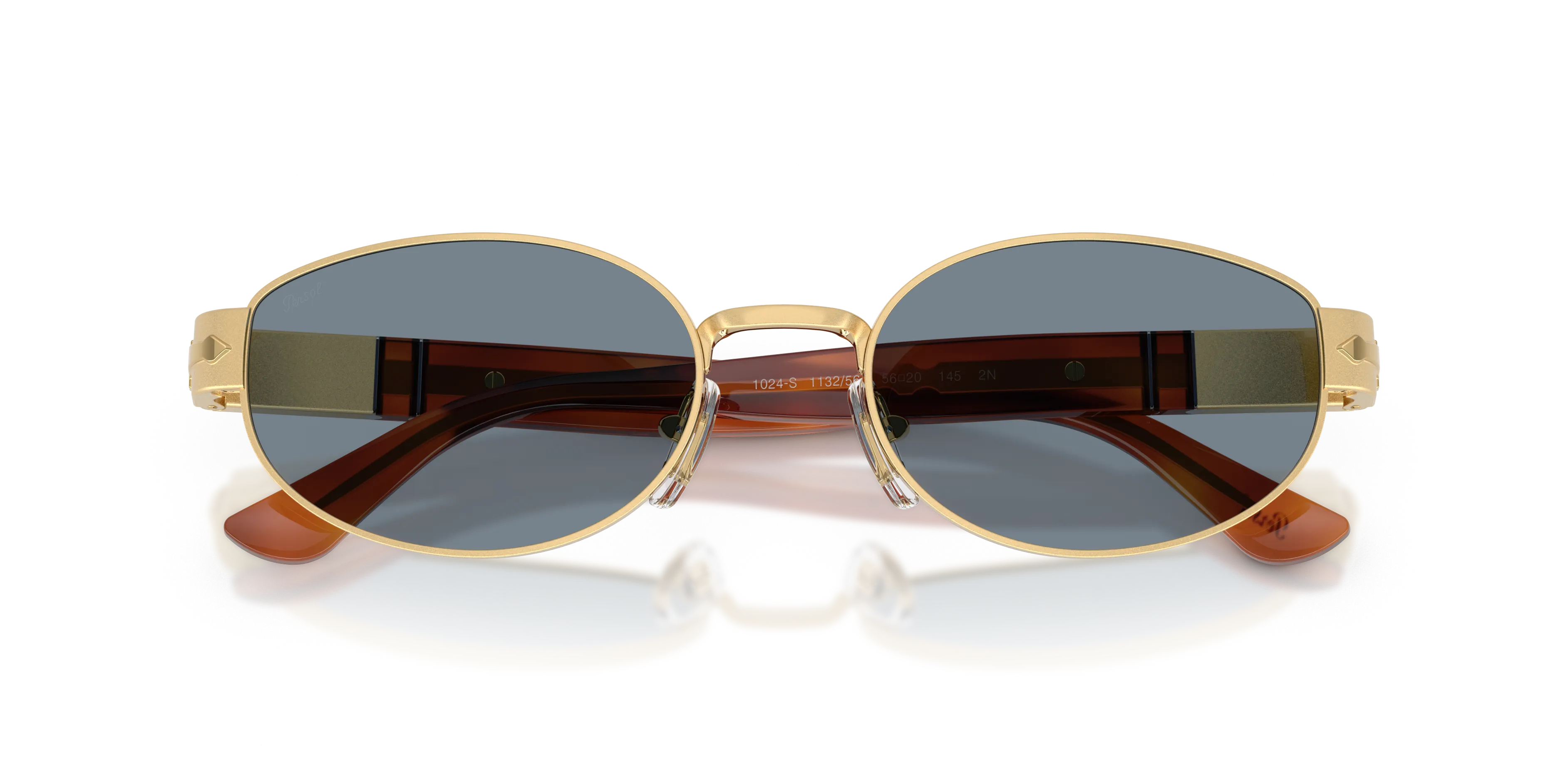 Persol PO1024S 113256 Occhiali da sole Metallo Oro Blu Rotonda Normale - immagine 2