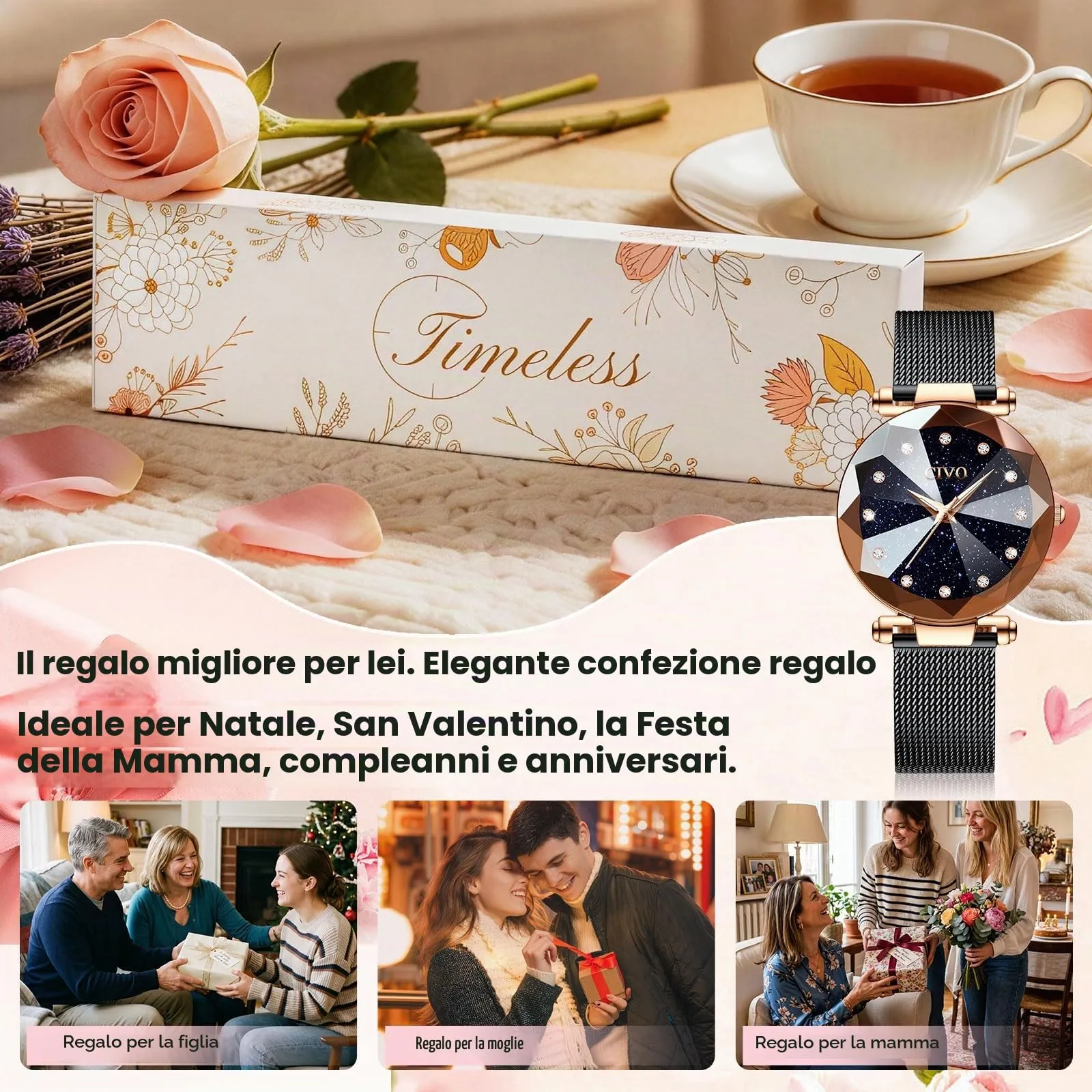 CIVO Orologio Donna Acciaio Inossidabile Stelle Bracciale Elegante Analogico Quarzo Regalo - immagine 6