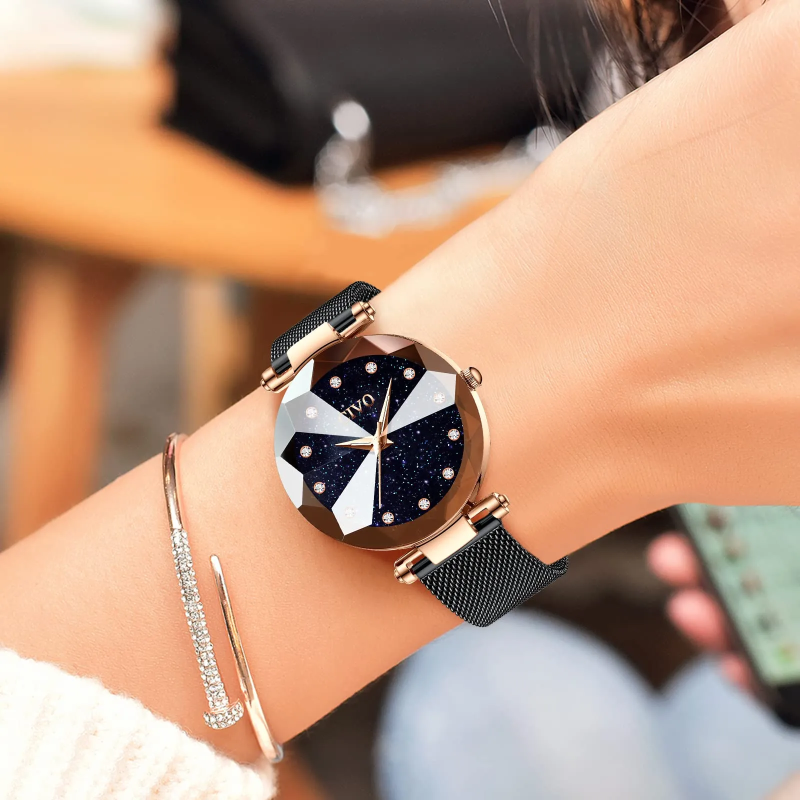 CIVO Orologio Donna Acciaio Inossidabile Stelle Bracciale Elegante Analogico Quarzo Regalo - immagine 8