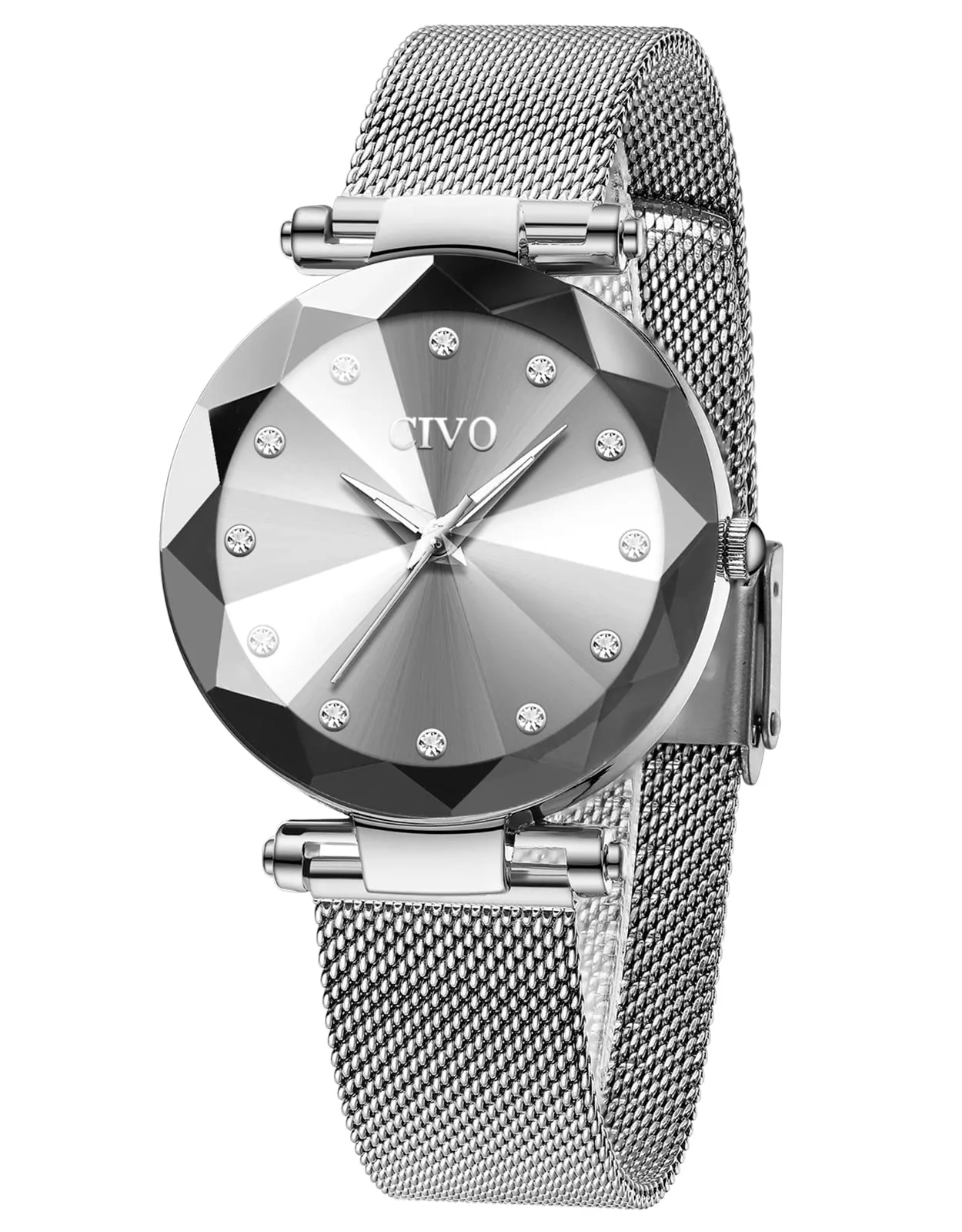 CIVO Orologio Donna Argento Acciaio Inossidabile Elegante Stelle Bracciale Analogico Quarzo Regalo - immagine 1