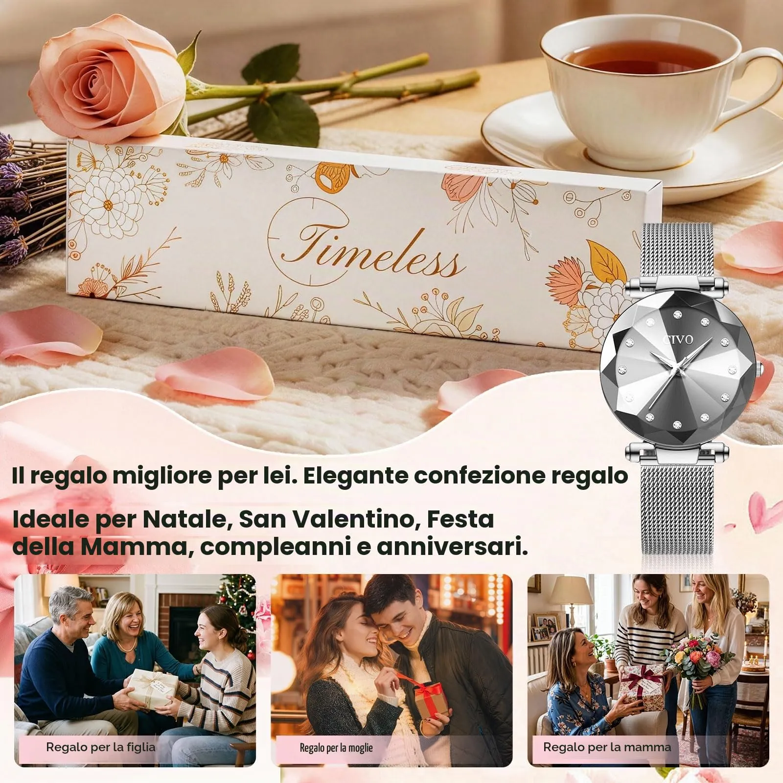 CIVO Orologio Donna Argento Acciaio Inossidabile Elegante Stelle Bracciale Analogico Quarzo Regalo - immagine 5