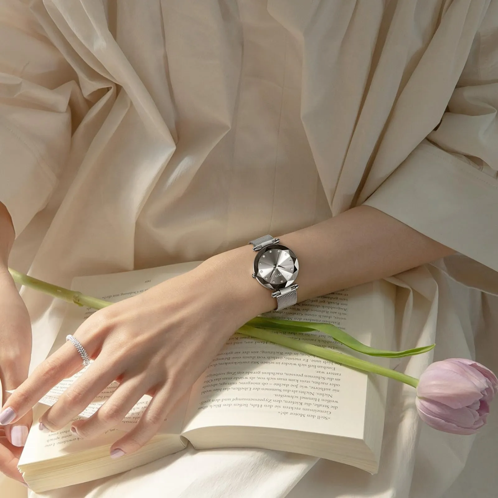 CIVO Orologio Donna Argento Acciaio Inossidabile Elegante Stelle Bracciale Analogico Quarzo Regalo - immagine 7