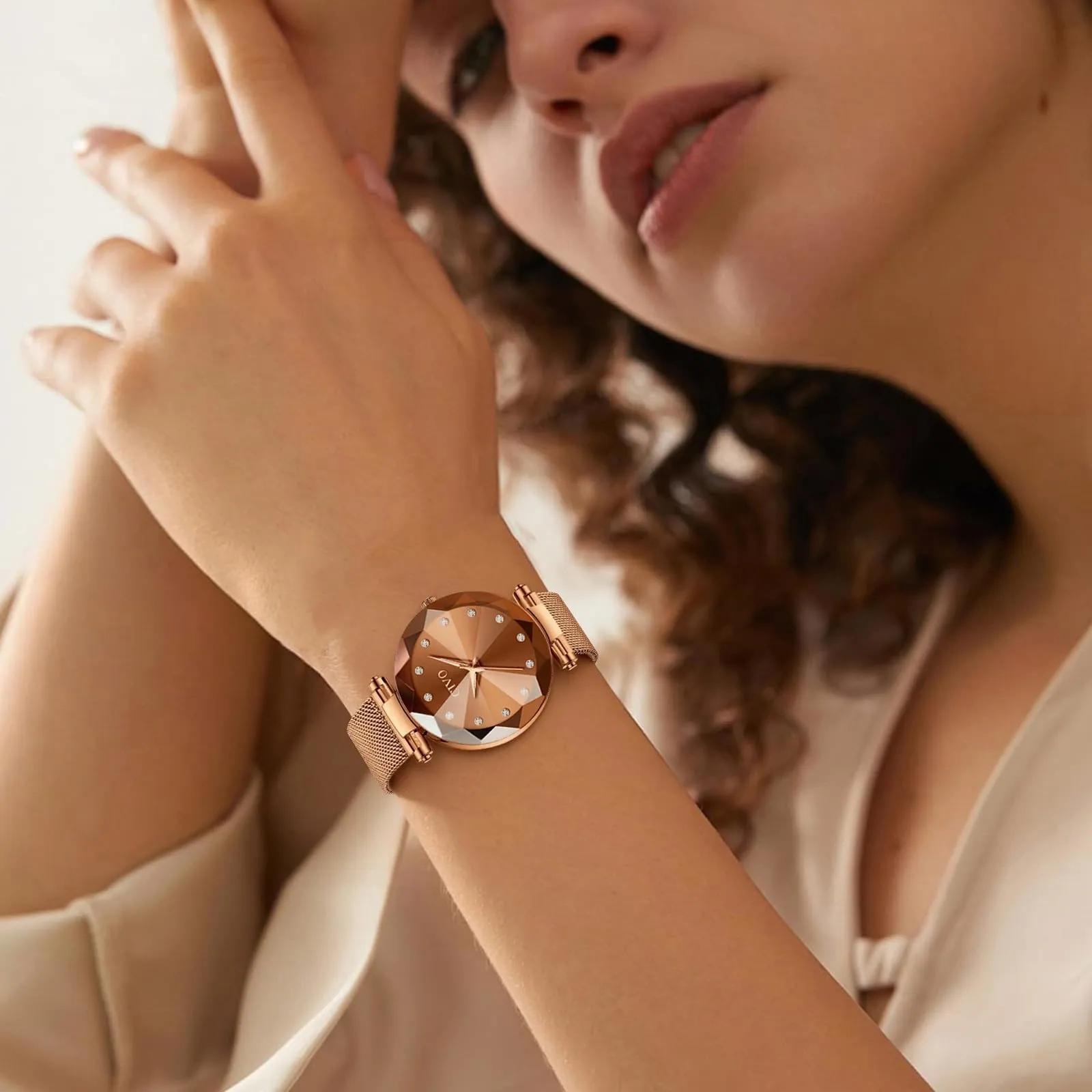 CIVO Orologio Donna Acciaio Inossidabile Oro Rosa Analogico Elegante da Polso Orologio Stelle Bracciale Quarzo Regalo Marrone - immagine 7