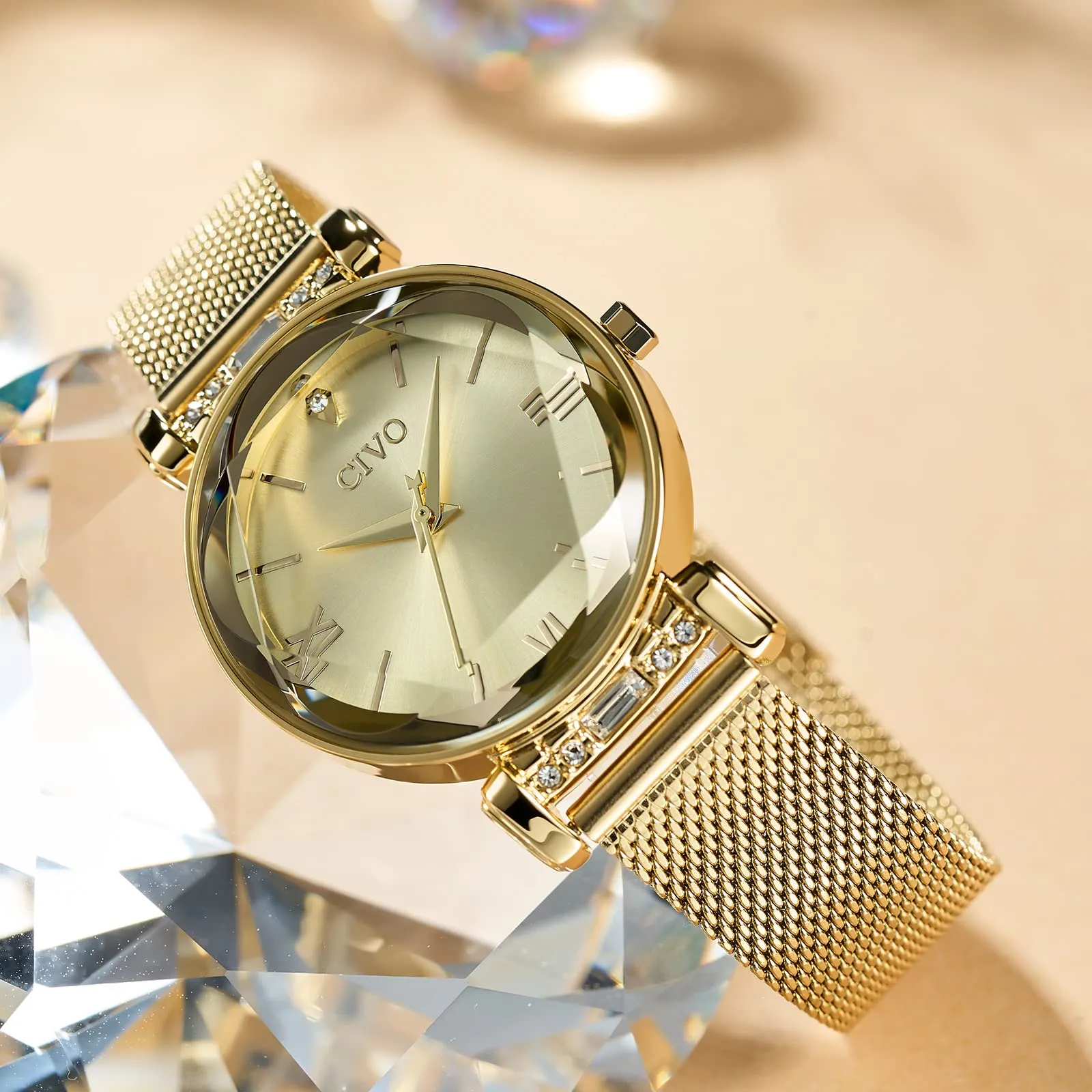 CIVO Orologio Donna Oro Acciaio Orologio Inossidabile Orologio da Donna Elegante Stelle Bracciale Analogico Quarzo Regalo - immagine 3