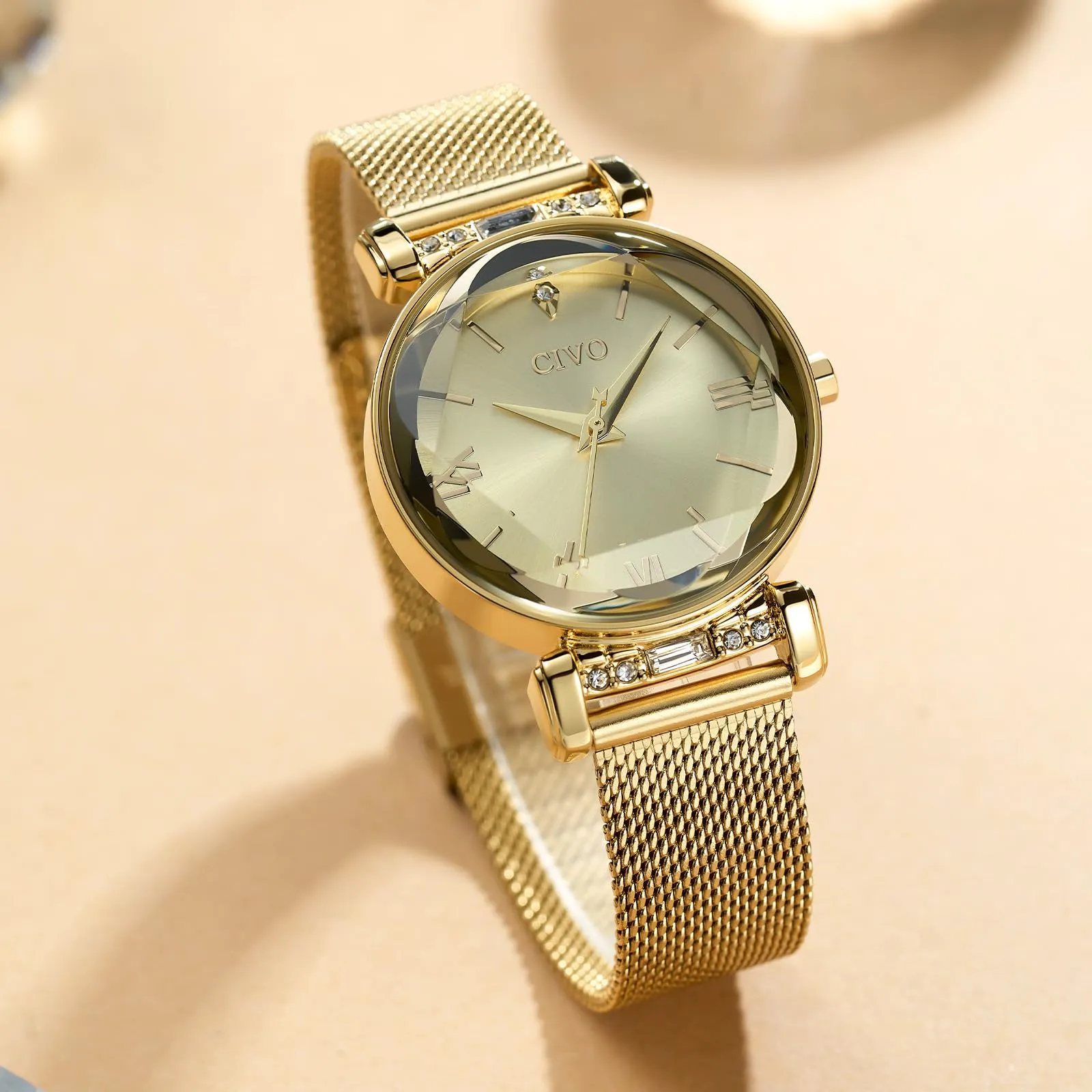 CIVO Orologio Donna Oro Acciaio Orologio Inossidabile Orologio da Donna Elegante Stelle Bracciale Analogico Quarzo Regalo - immagine 4