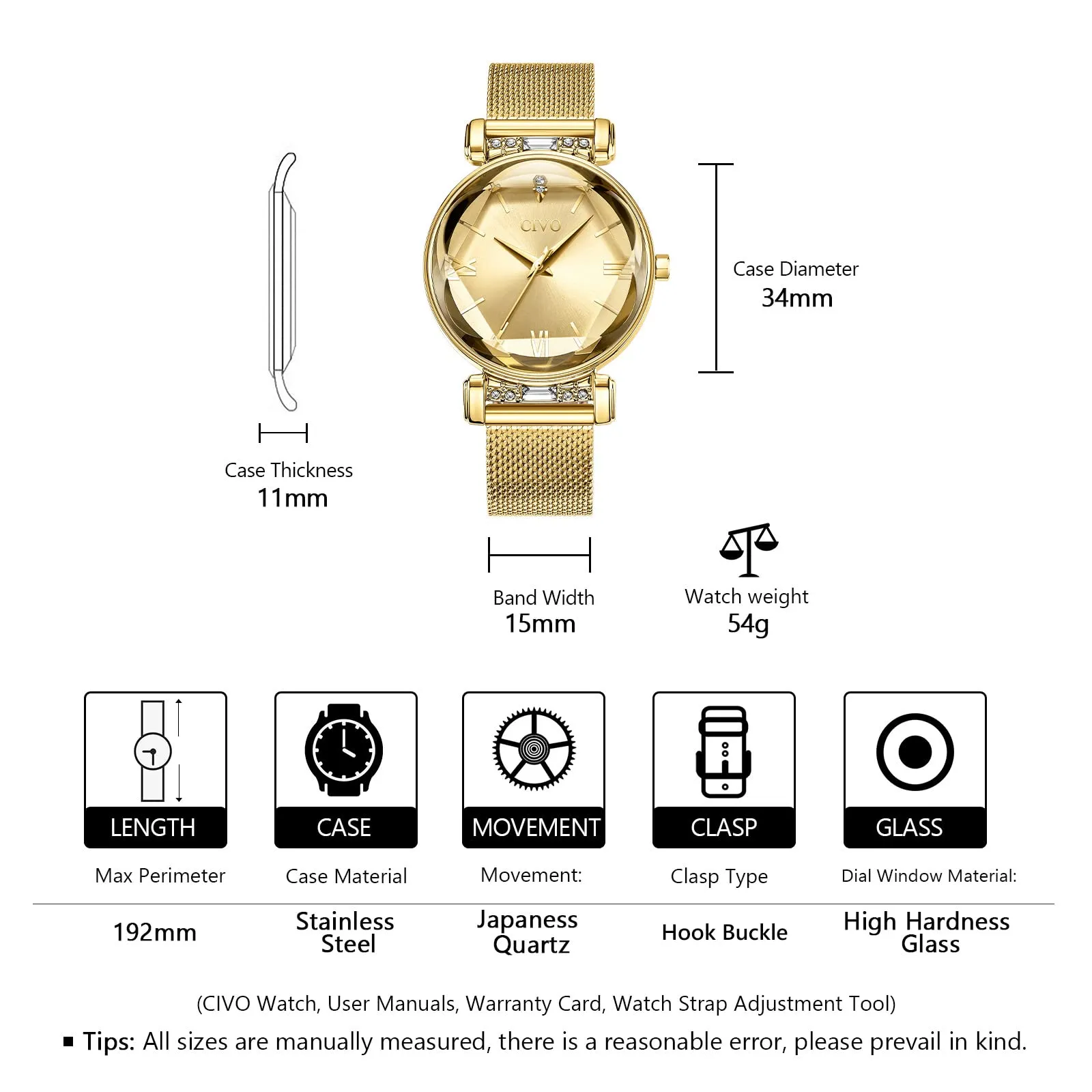 CIVO Orologio Donna Oro Acciaio Orologio Inossidabile Orologio da Donna Elegante Stelle Bracciale Analogico Quarzo Regalo - immagine 7