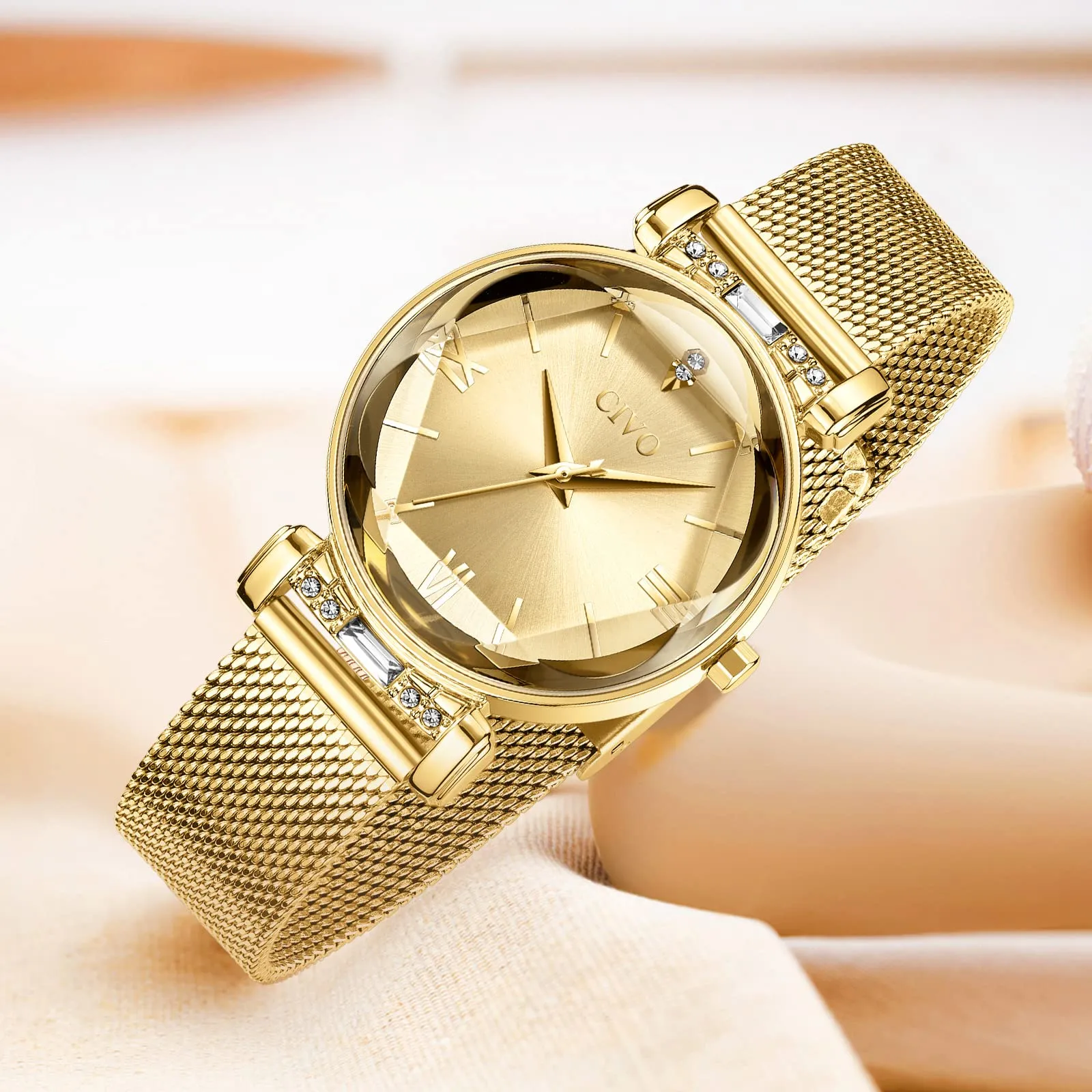 CIVO Orologio Donna Oro Acciaio Orologio Inossidabile Orologio da Donna Elegante Stelle Bracciale Analogico Quarzo Regalo - immagine 8