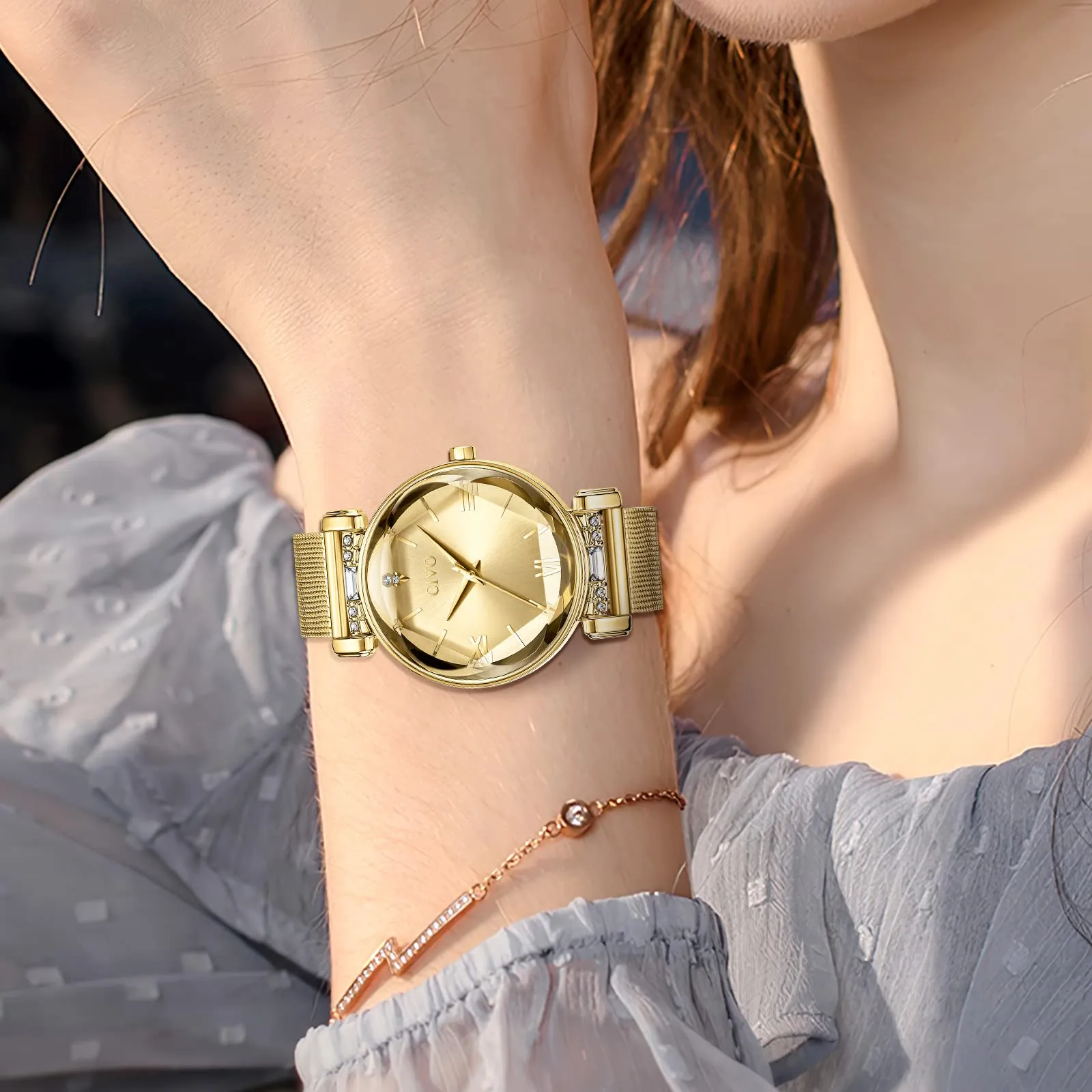 CIVO Orologio Donna Oro Acciaio Orologio Inossidabile Orologio da Donna Elegante Stelle Bracciale Analogico Quarzo Regalo - immagine 9
