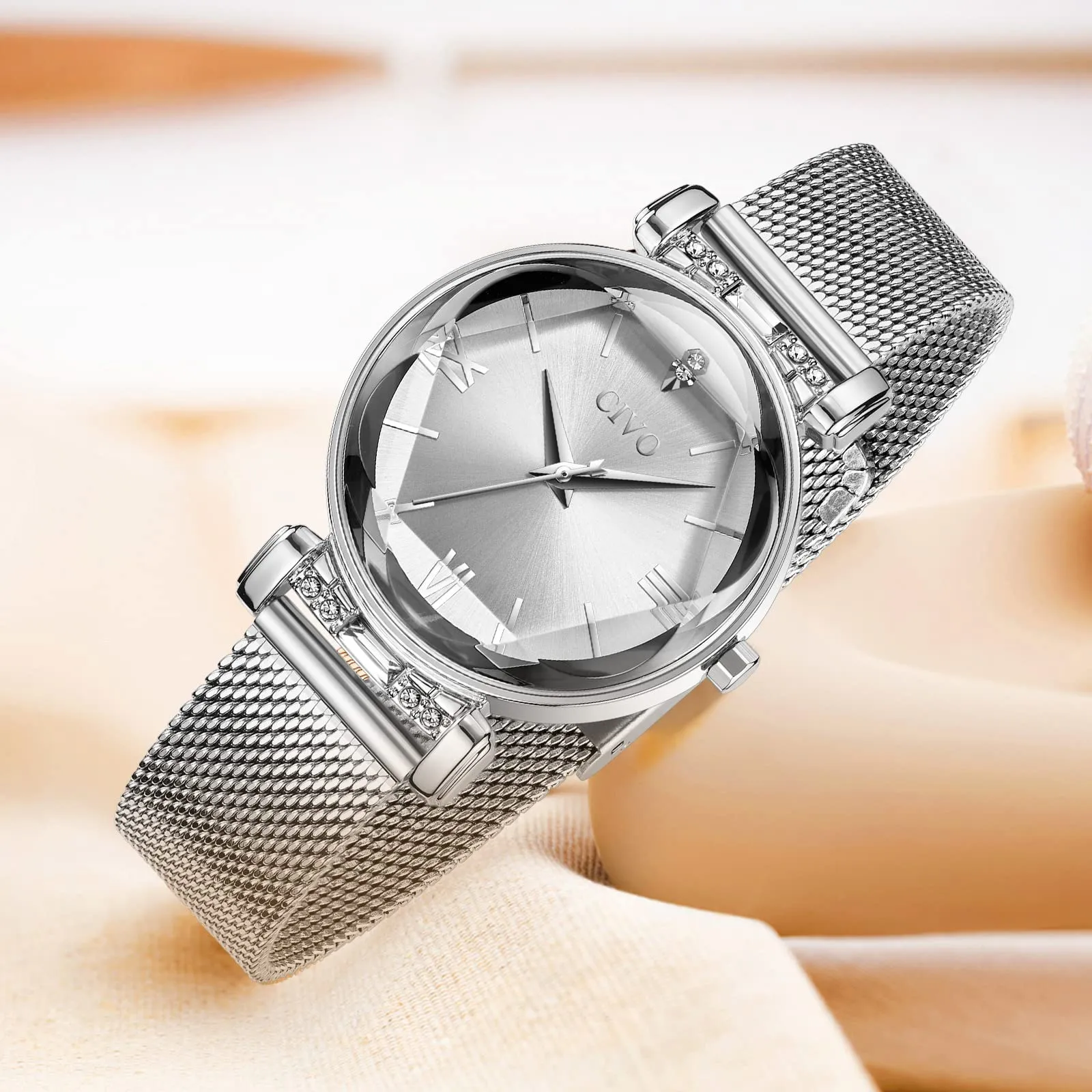 CIVO Orologio Donna Acciaio Inossidabile Orologio da Donna Argento Elegante Bracciale Analogico Quarzo Regalo - immagine 4