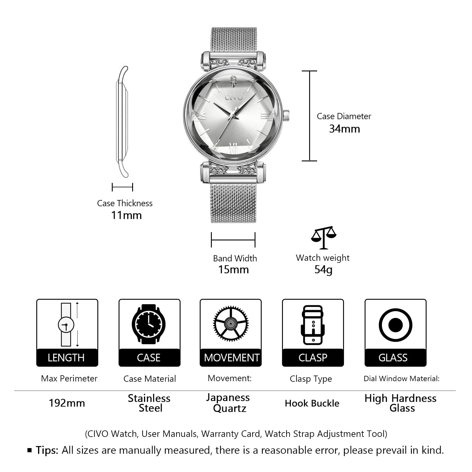 CIVO Orologio Donna Acciaio Inossidabile Orologio da Donna Argento Elegante Bracciale Analogico Quarzo Regalo - immagine 7