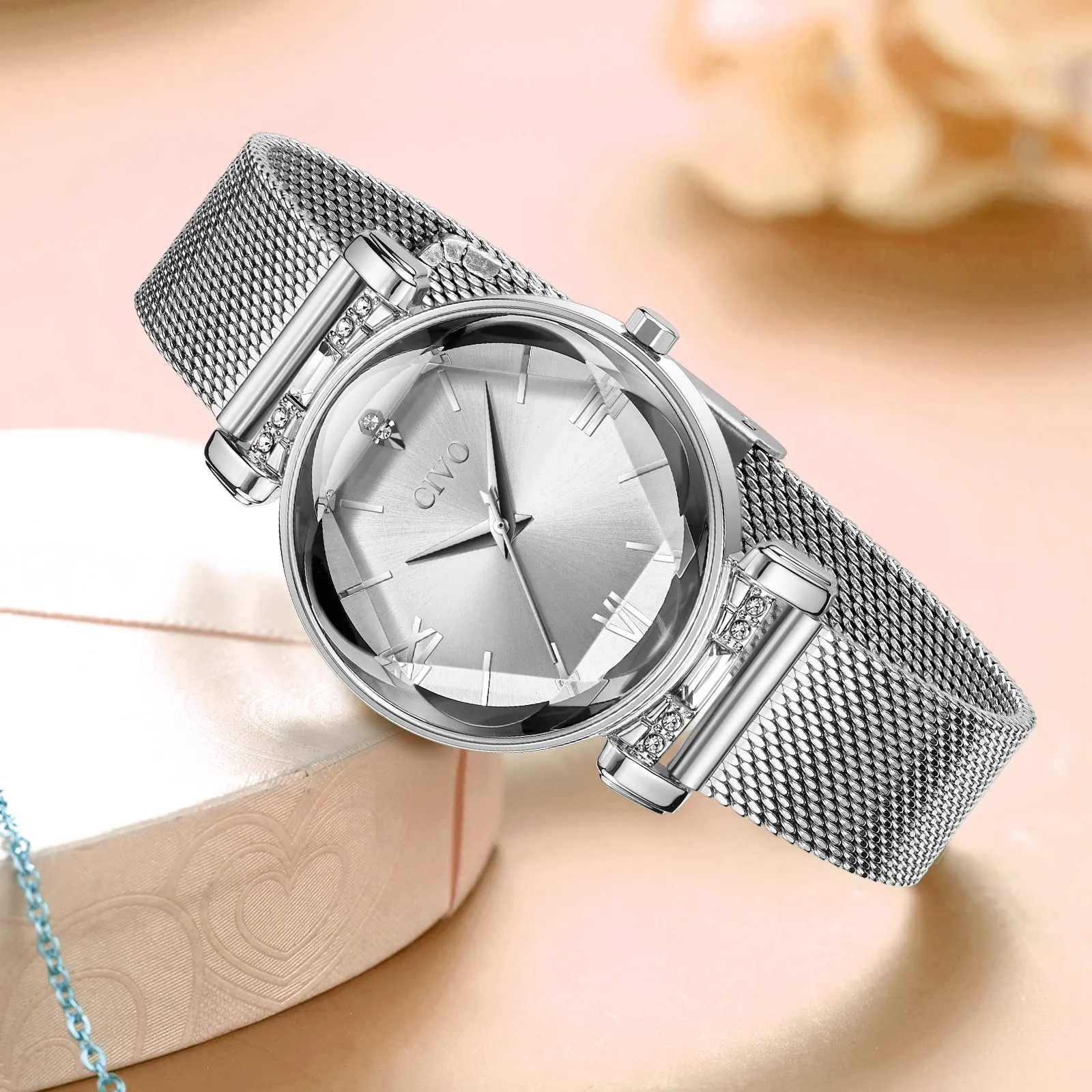 CIVO Orologio Donna Acciaio Inossidabile Orologio da Donna Argento Elegante Bracciale Analogico Quarzo Regalo - immagine 8