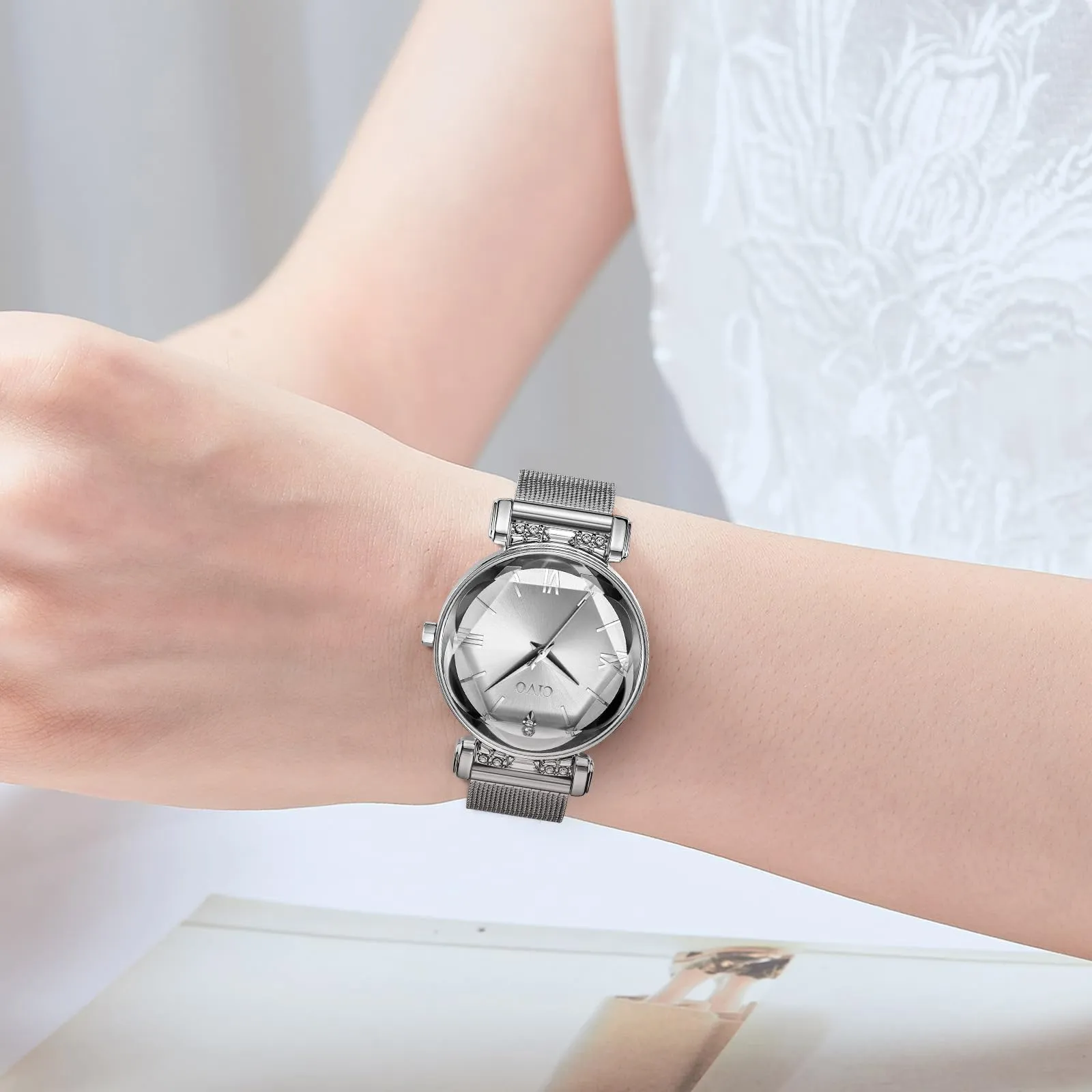 CIVO Orologio Donna Acciaio Inossidabile Orologio da Donna Argento Elegante Bracciale Analogico Quarzo Regalo - immagine 9