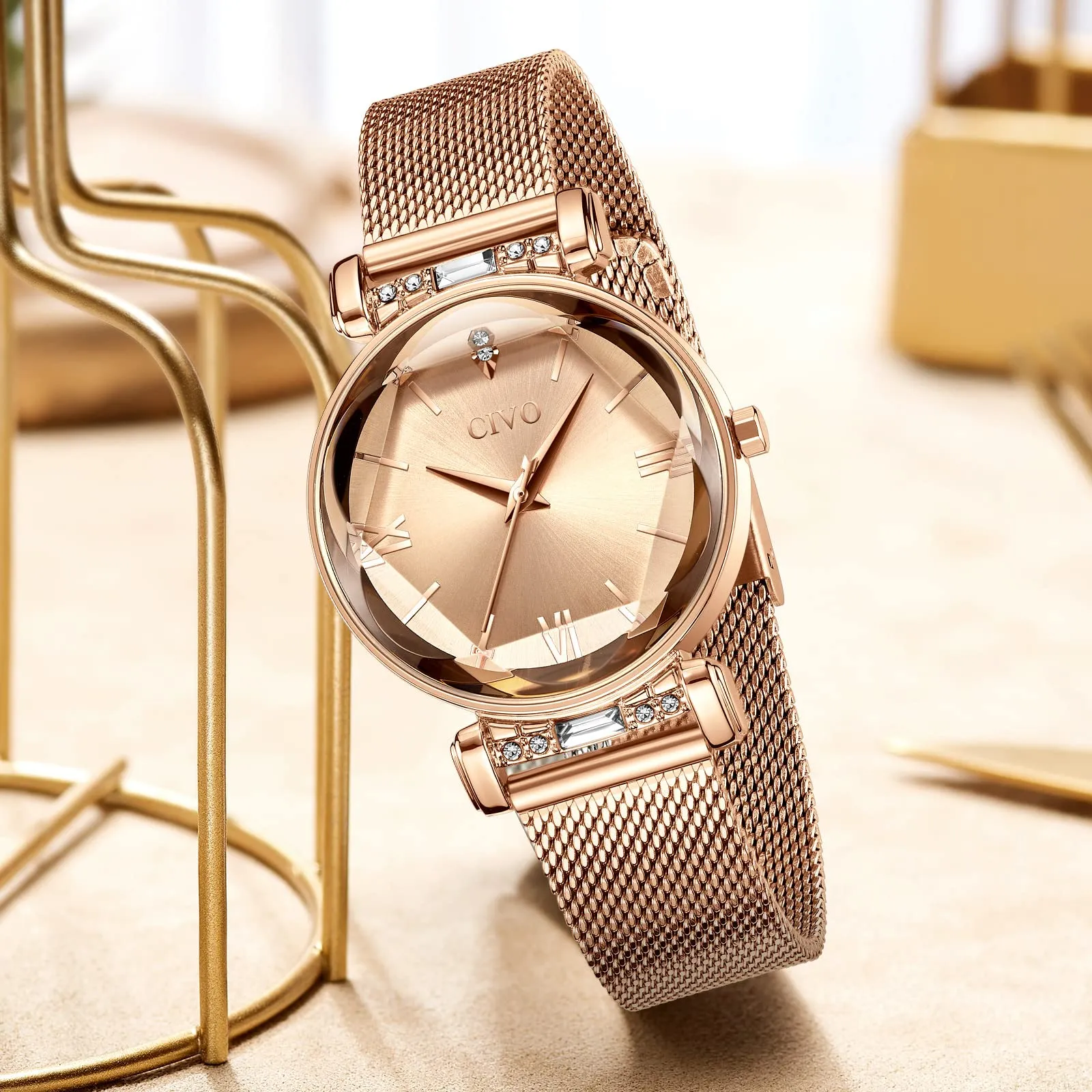 CIVO Orologio Donna Oro Rosa Elegante Stelle Bracciale Orologio da Donna Analogico Quarzo Regalo - immagine 4