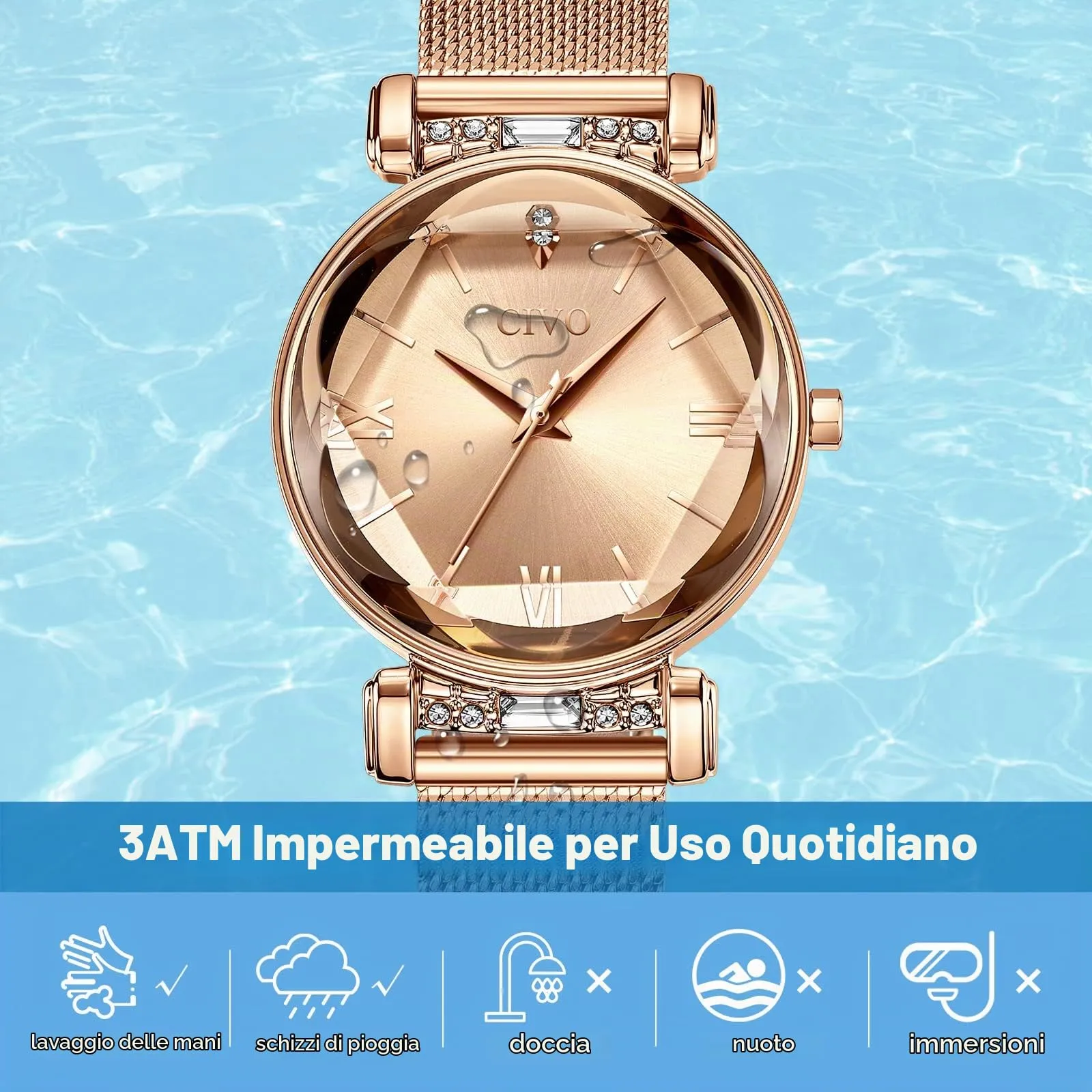 CIVO Orologio Donna Oro Rosa Elegante Stelle Bracciale Orologio da Donna Analogico Quarzo Regalo - immagine 6