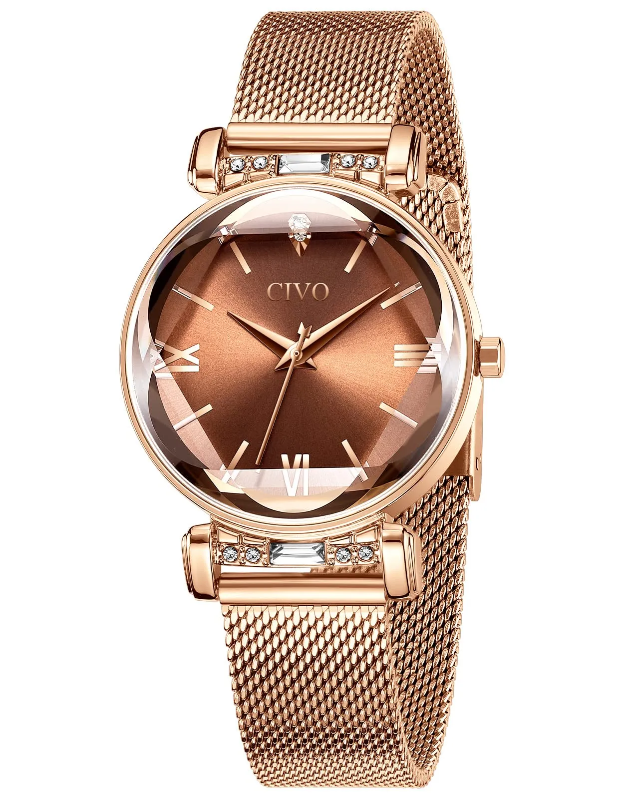 CIVO Orologio Donna Acciaio Inossidabile Elegante Stelle Bracciale Analogico Quarzo Regalo Marrone - immagine 1