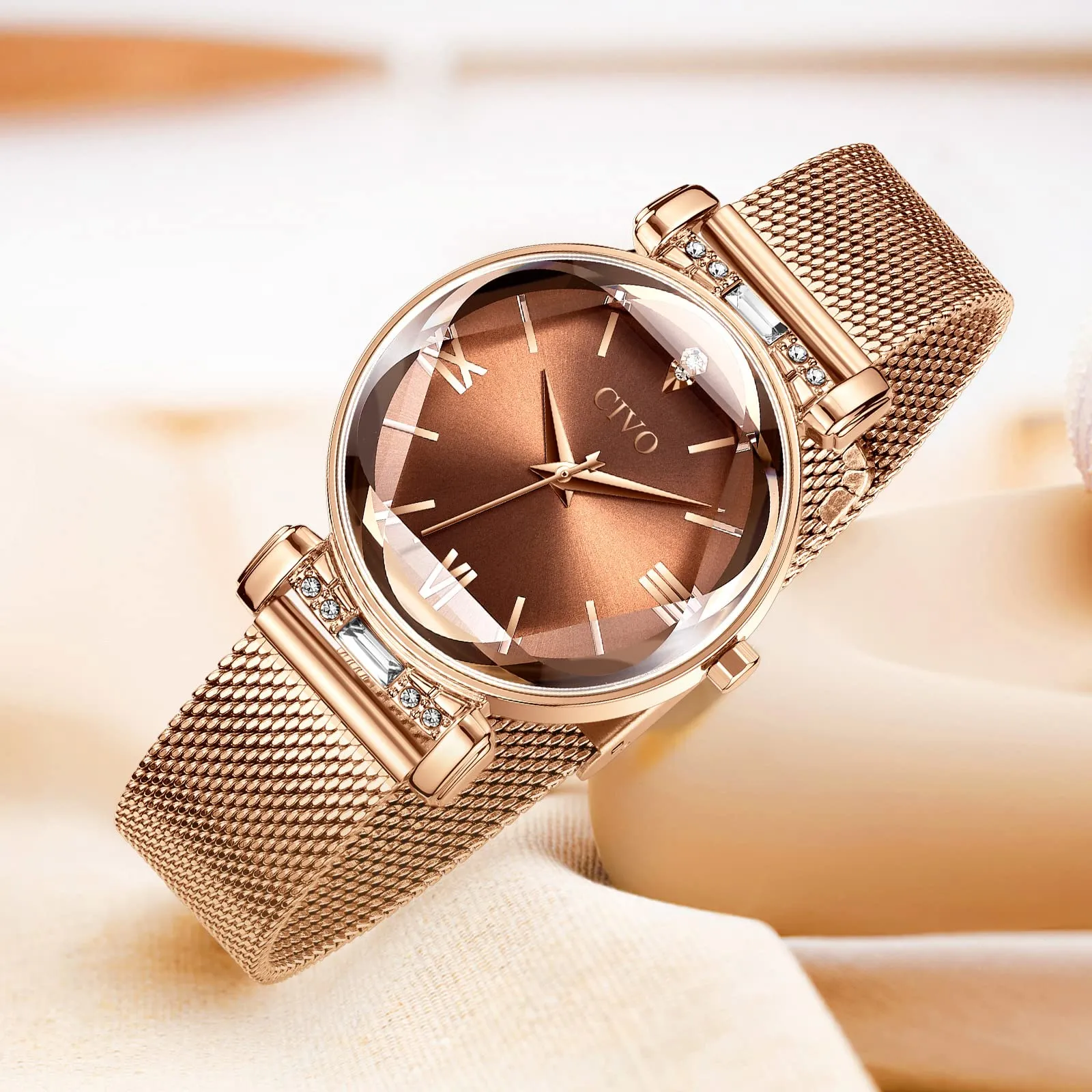 CIVO Orologio Donna Acciaio Inossidabile Elegante Stelle Bracciale Analogico Quarzo Regalo Marrone - immagine 3