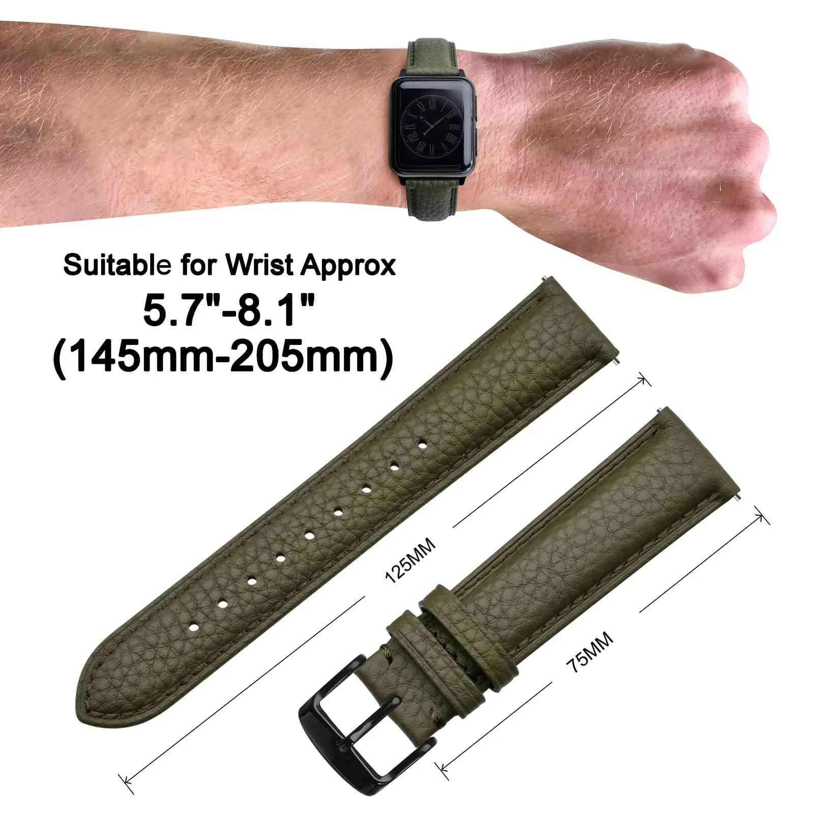 ANNEFIT Cinturino 18mm, Cinturini di Ricambio per Uomo e Donna con Fibbia Nero, Imbottito Testurizzato Pelle a Sgancio Rapido (Verde) - immagine 3