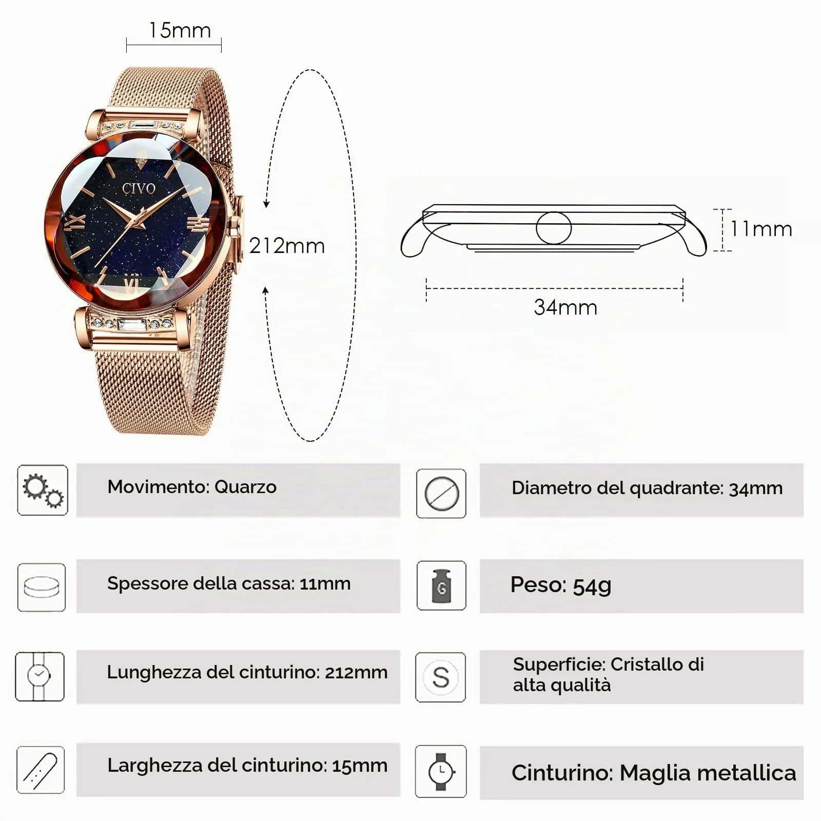 CIVO Orologio Donna Set Oro Rosa Orologio da Polso Donna Impermeabile in Maglia Acciaio Inossidabile Analogico Elegante Design Cielo Stellato - immagine 5