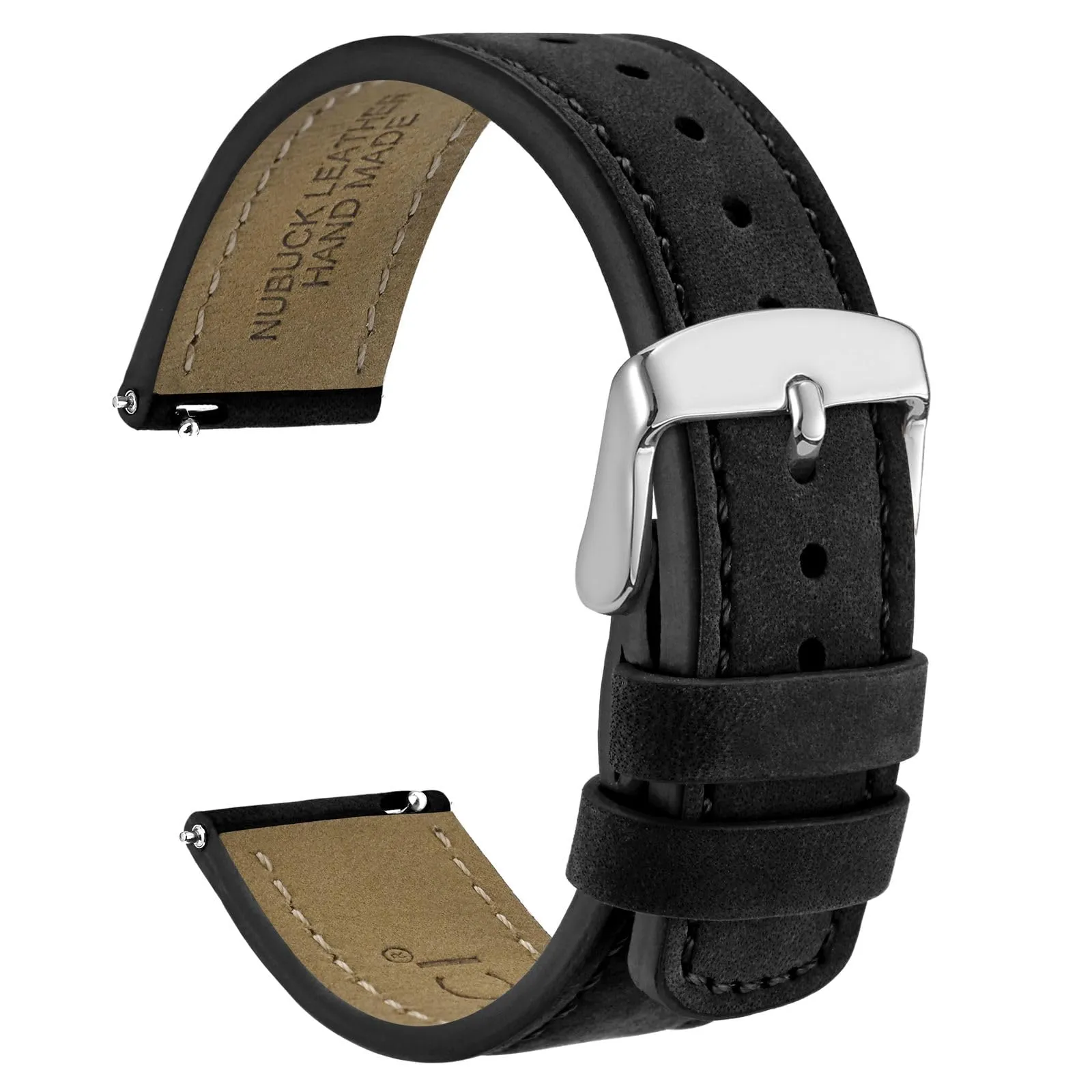 WOCCI 19mm Retrò Cinturino in Pelle per Uomo e Donna, Cinturino a Sgancio Rapido con Fibbia Argento (Nero) - immagine 1
