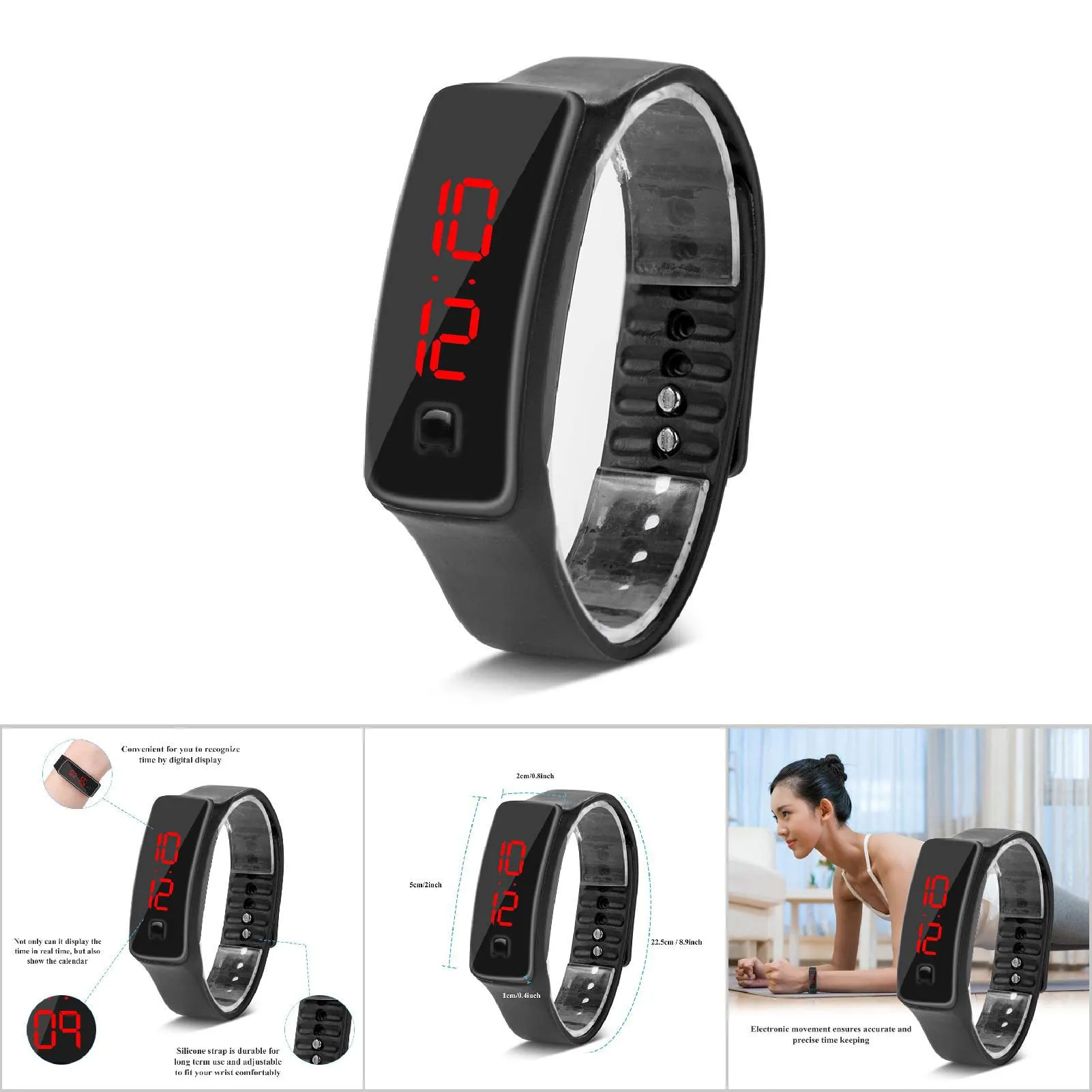 LED Orologio Digitale da Donna, Cinturino in Silicone Orologio Sportivo Digitale Quadrante 12 Ore Display Elettronico Orologio da Polso per Uomo Donna Ragazzi Studenti (Nero) - immagine 2