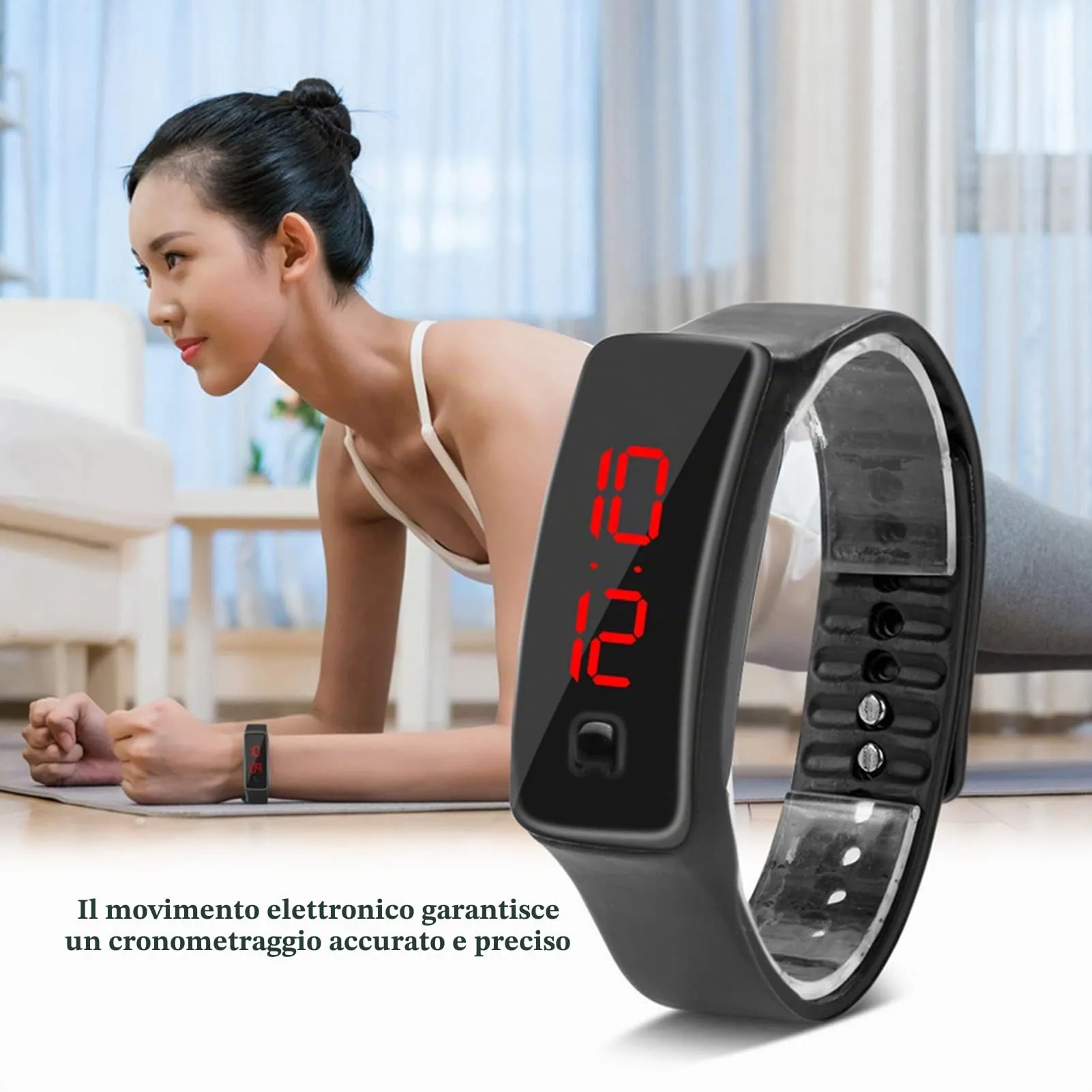 LED Orologio Digitale da Donna, Cinturino in Silicone Orologio Sportivo Digitale Quadrante 12 Ore Display Elettronico Orologio da Polso per Uomo Donna Ragazzi Studenti (Nero) - immagine 3