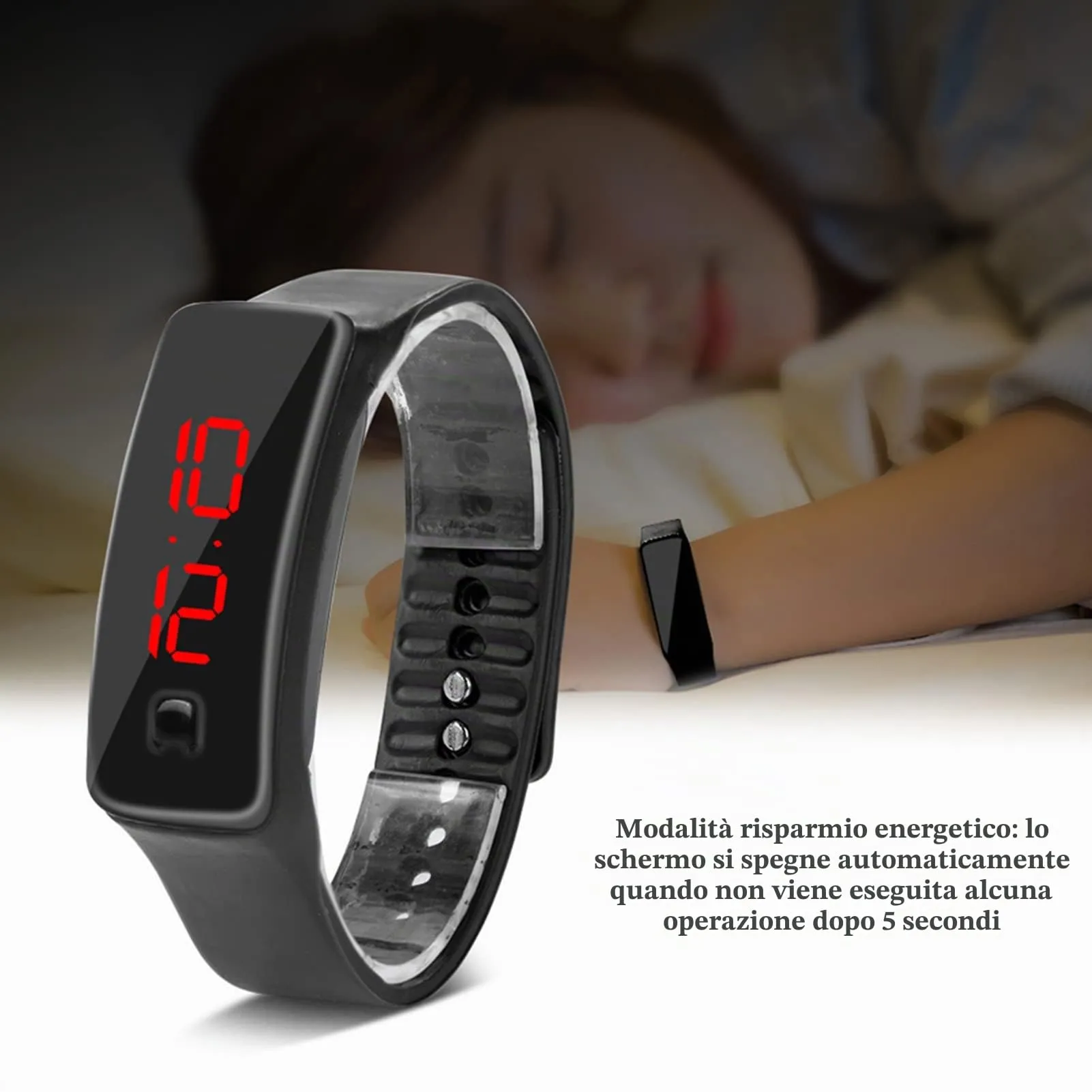 LED Orologio Digitale da Donna, Cinturino in Silicone Orologio Sportivo Digitale Quadrante 12 Ore Display Elettronico Orologio da Polso per Uomo Donna Ragazzi Studenti (Nero) - immagine 7