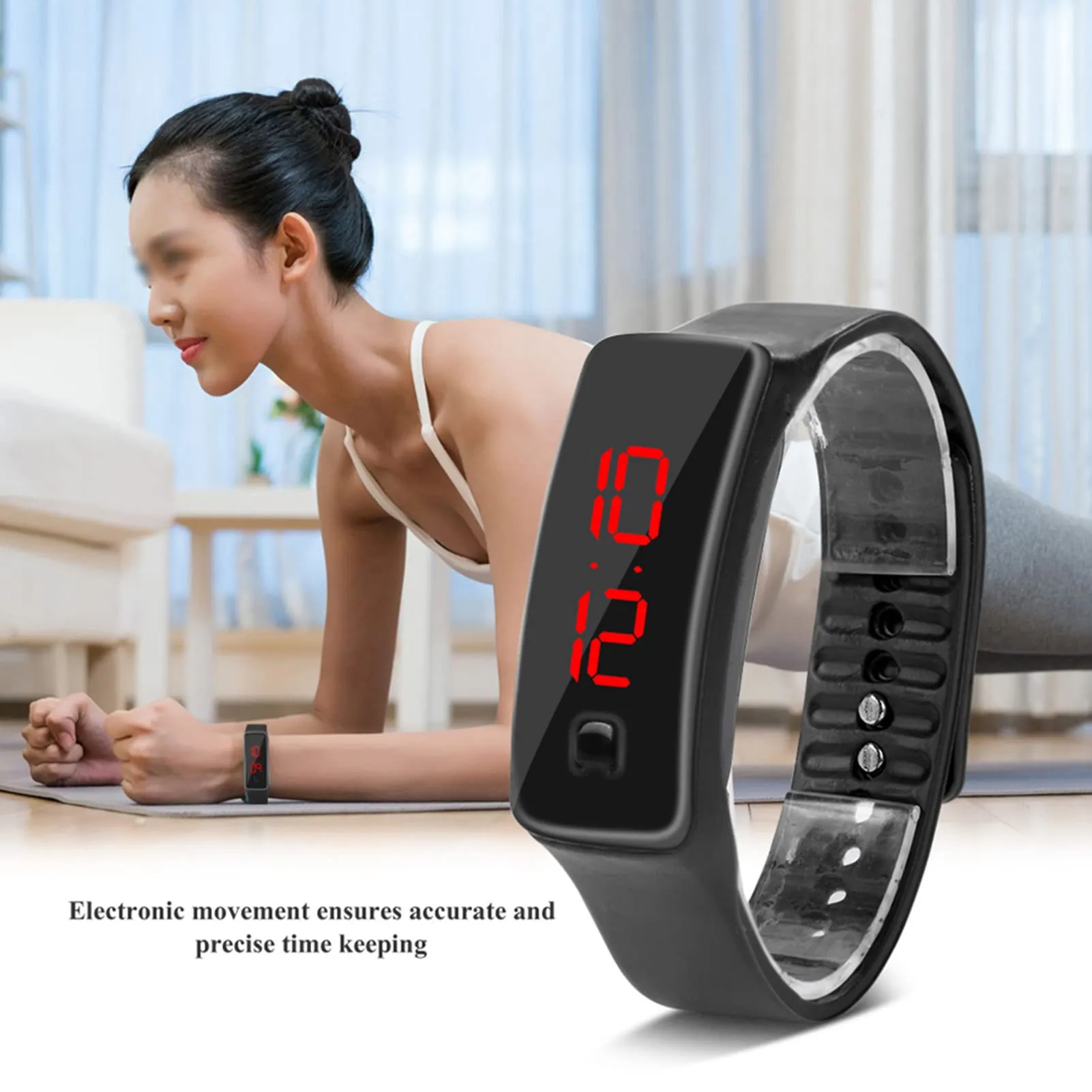 LED Orologio Digitale da Donna, Cinturino in Silicone Orologio Sportivo Digitale Quadrante 12 Ore Display Elettronico Orologio da Polso per Uomo Donna Ragazzi Studenti (Nero) - immagine 8